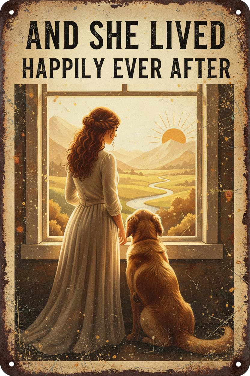 Plaque Metal Sign Garden and She Lived Happily Ever After Tin Sign Vintage Art Wall Decor for Home Bar Pub Cafe Farm Room 8"x12"