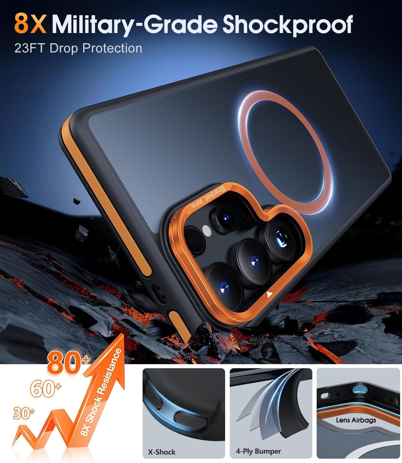 JAME for Samsung Galaxy S25 Ultra Case, [Compatible with Magsafe], [Military-Grade Protection], [with Camera Stand Guard] Shockproof Slim Fit Phone Case for Samsung Galaxy S25 Ultra Case, Orange - Image 5