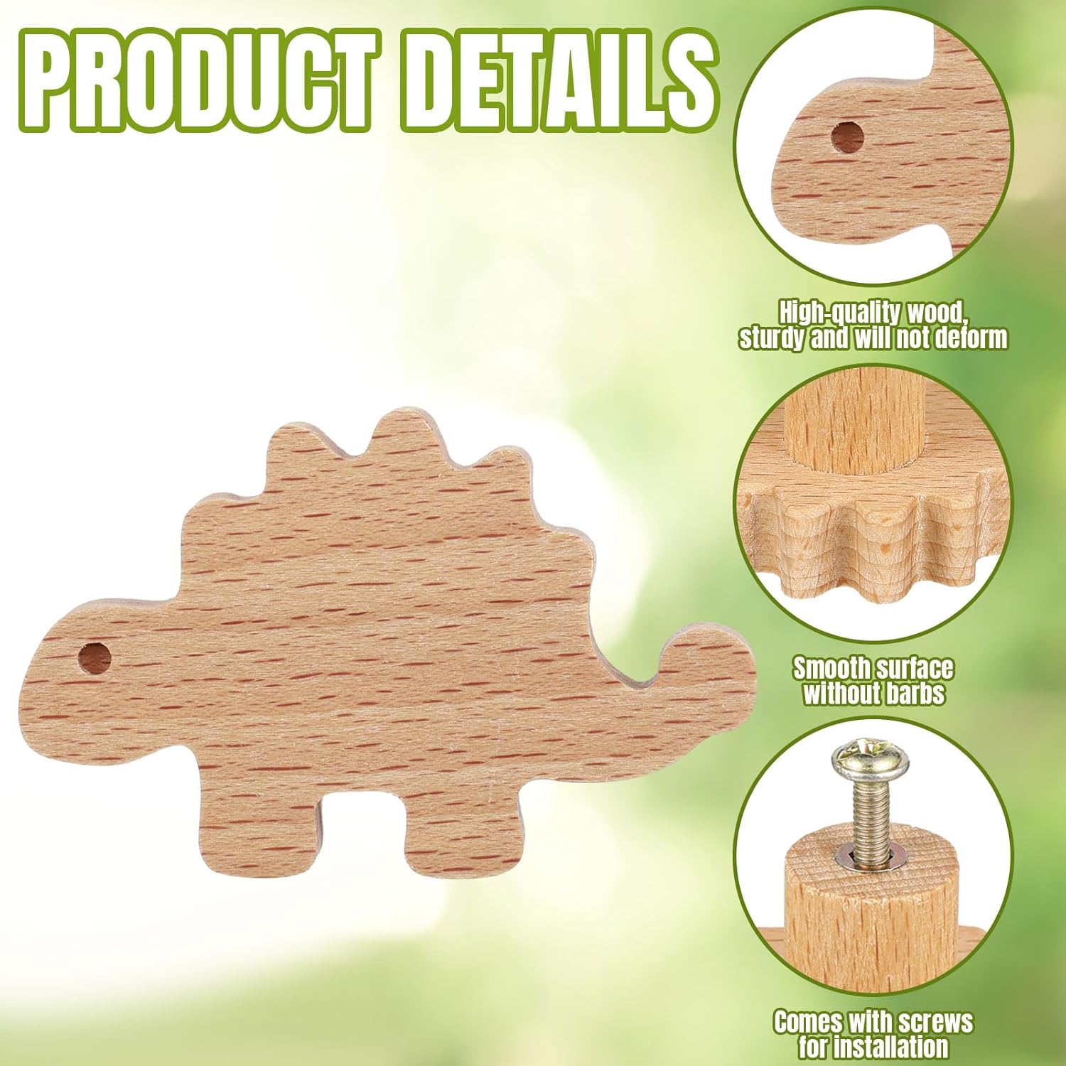 8 Pcs Wooden Animal Cabinet Knobs Wood Drawer Dresser Knobs Dino Drawer Pulls with Screws Room Handles Decor(Dinosaur Theme)