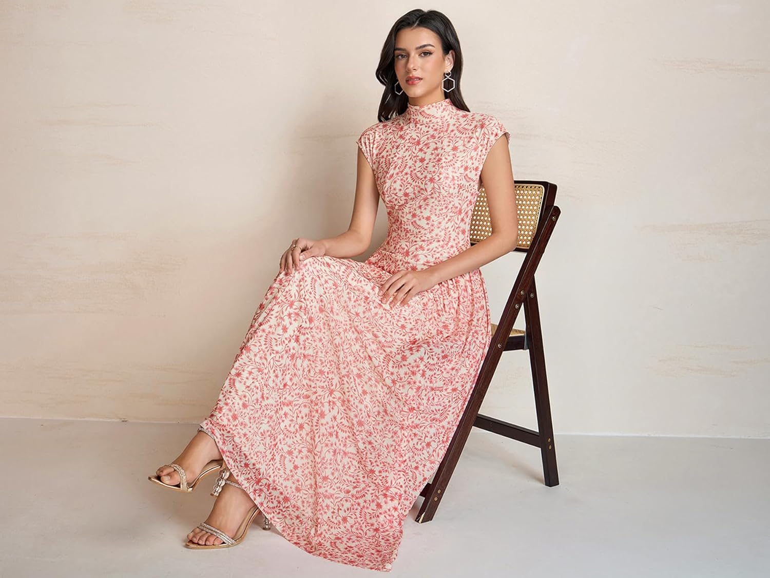 KUTUMAI Floral Summer Long Formal Wedding Guest Dresses for Women 2026 Elegant Classy Mock Neck Maxi Cocktail Dress