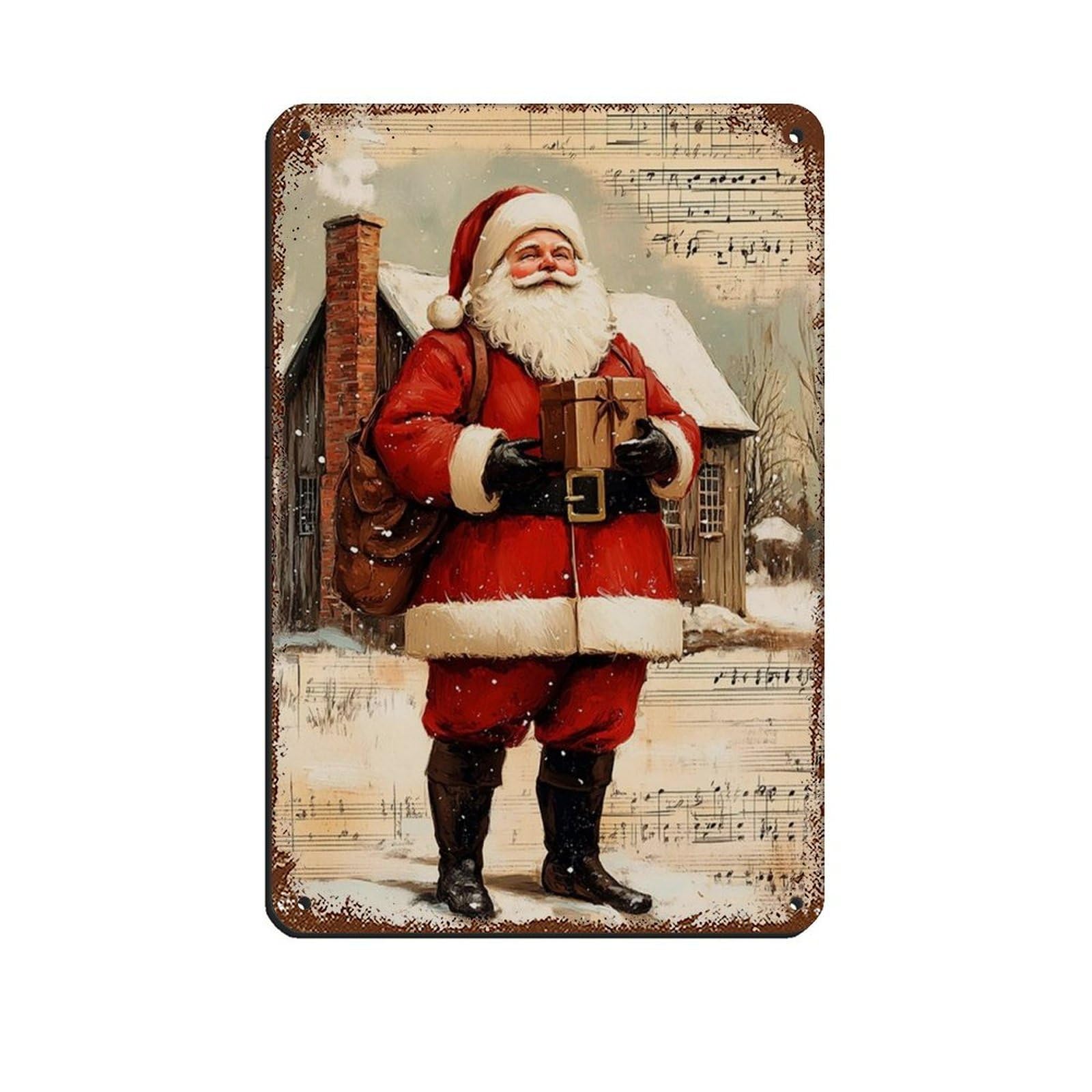 Vintage Santa Claus, Christmas Art Tin Sign Vintage Metal Pub Club Cafe Bar Home Wall Art Decoration Poster Retro 8x12inch(20x30cm)