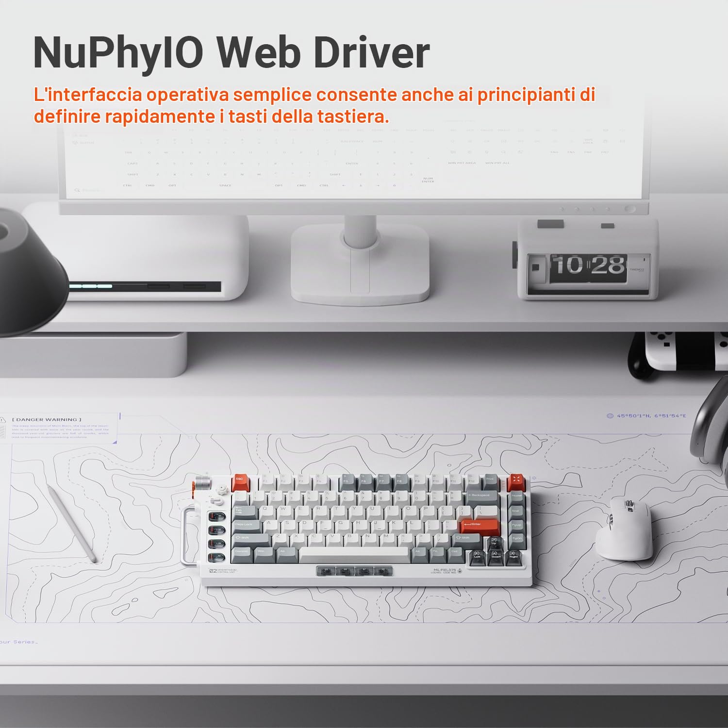 nuphy Field75 HE V2 Tastiera Magnetica, 83 Tasti 75% Layout Wired Gaming Tastiere, One Knob Volume Control, Hall Effect Tastiera, Azionamento Regolabile, 8000 Hz Polling Rate ,Rapid Trigger, Argento
