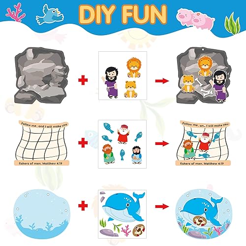 Miniatura 3 de Juego de 36 manualidades religiosas de escuela dominical para niños, historias bíblicas cristianas a granel, calcomanías para bricolaje, adornos