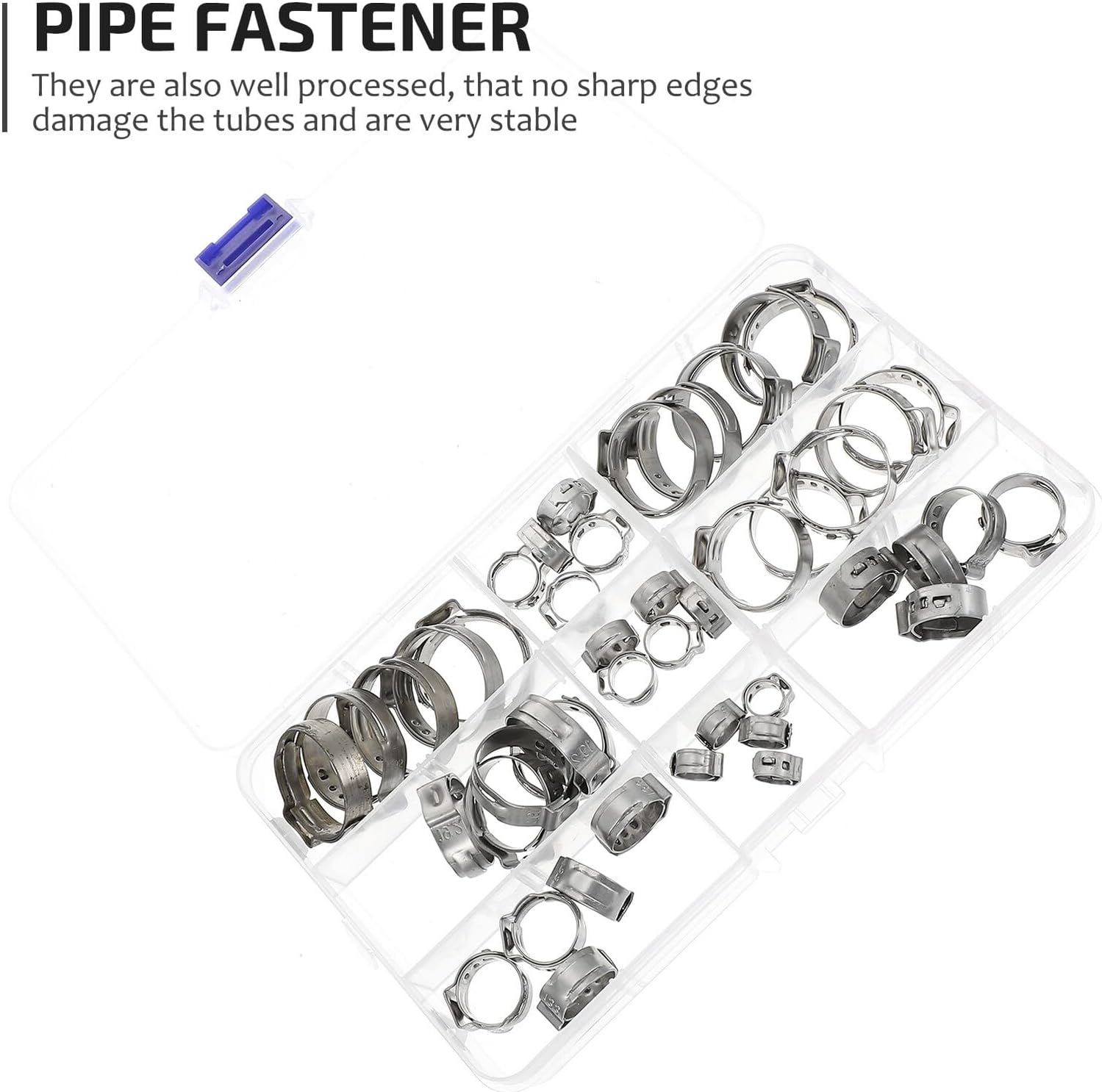 Ciieeo 45 Pcs Adjustable Single Ear Stainless Steel Hose Clamps Crimp Pinch Fitting Tools Garden and Water Drain Hose Fasteners for Pipe Securing