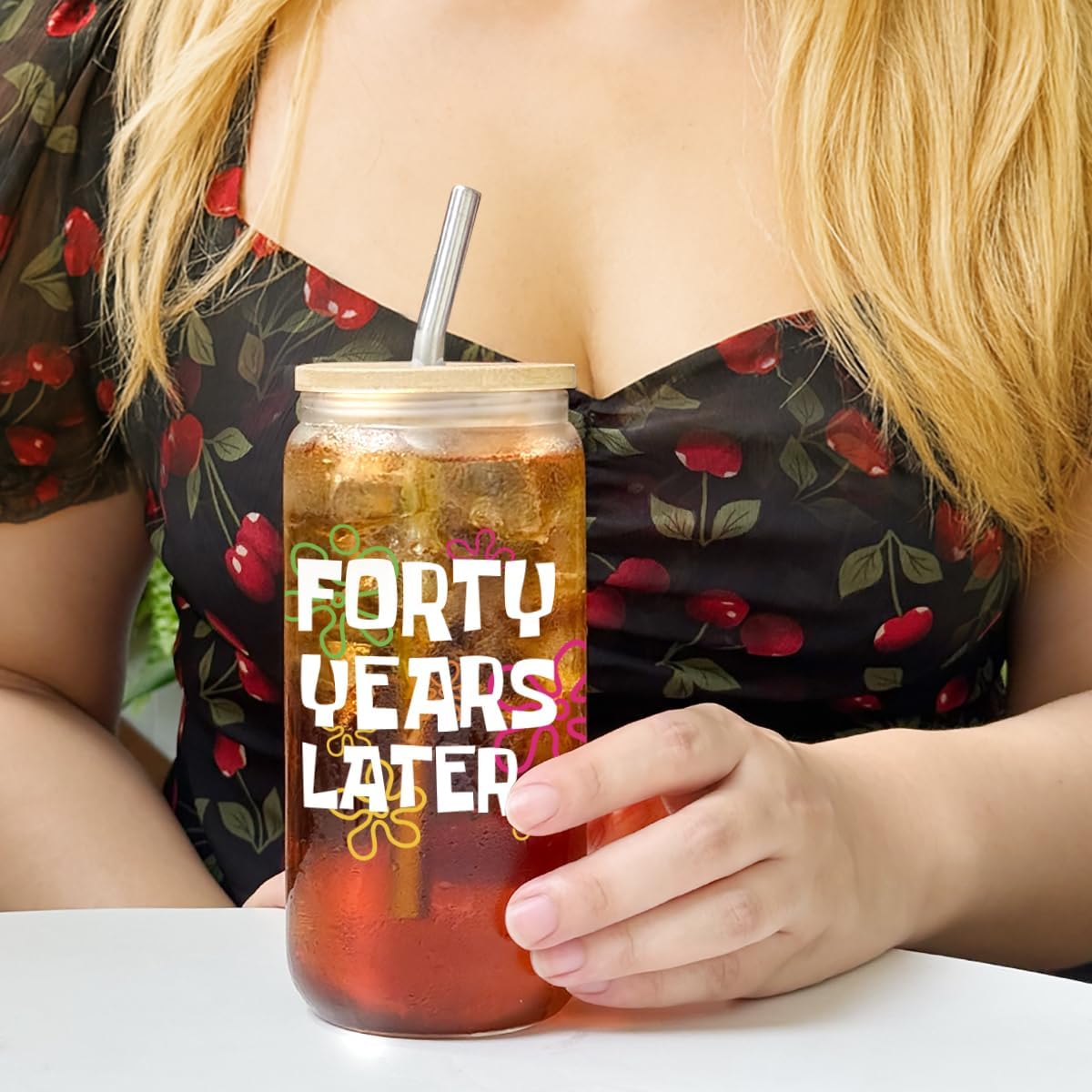 40th Birthday Gift for Women,Mom,Wife,Friends,Sister,Forty Years Later Drinking Cups Gift for 40 Year Old Female,Birthday Cup Ice Coffee Glass Tumbler with Lid and Straw -149