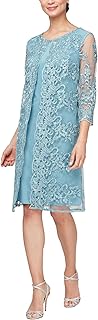 Womens Midi Scoop Neck Shift Dress with Jacket (Petite and Regular)