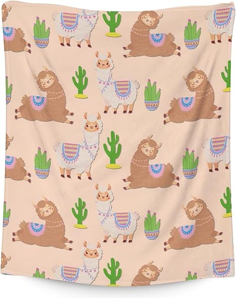 Blanket for Girl Women - 60x80 Inches Cute Llama Throw Gifts - Brown Soft Fuzzy Blankets for Bed, Couch & Living Room