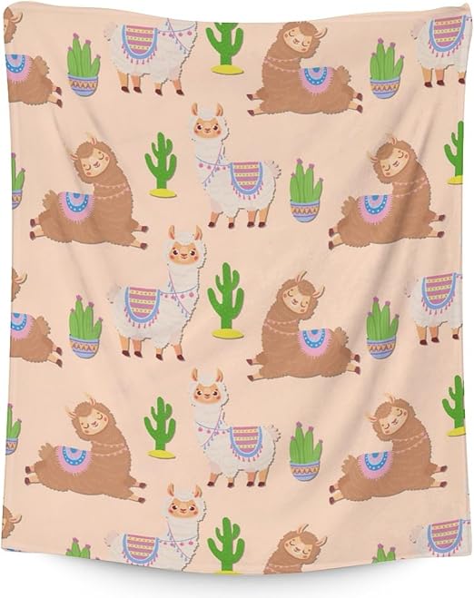 Blanket for Girl Women - 60x80 Inches Cute Llama Throw Gifts - Brown Soft Fuzzy Blankets for Bed, Couch & Living Room