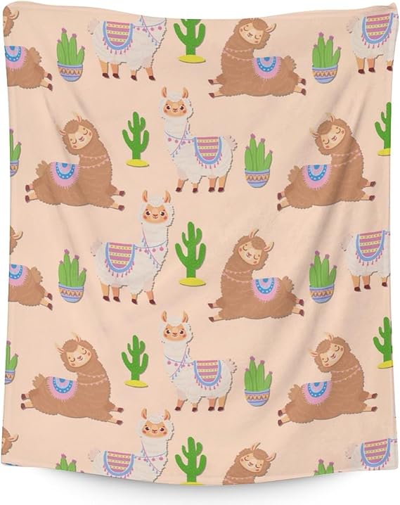 Blanket for Girl Women - 60x80 Inches Cute Llama Throw Gifts - Brown Soft Fuzzy Blankets for Bed, Couch & Living Room