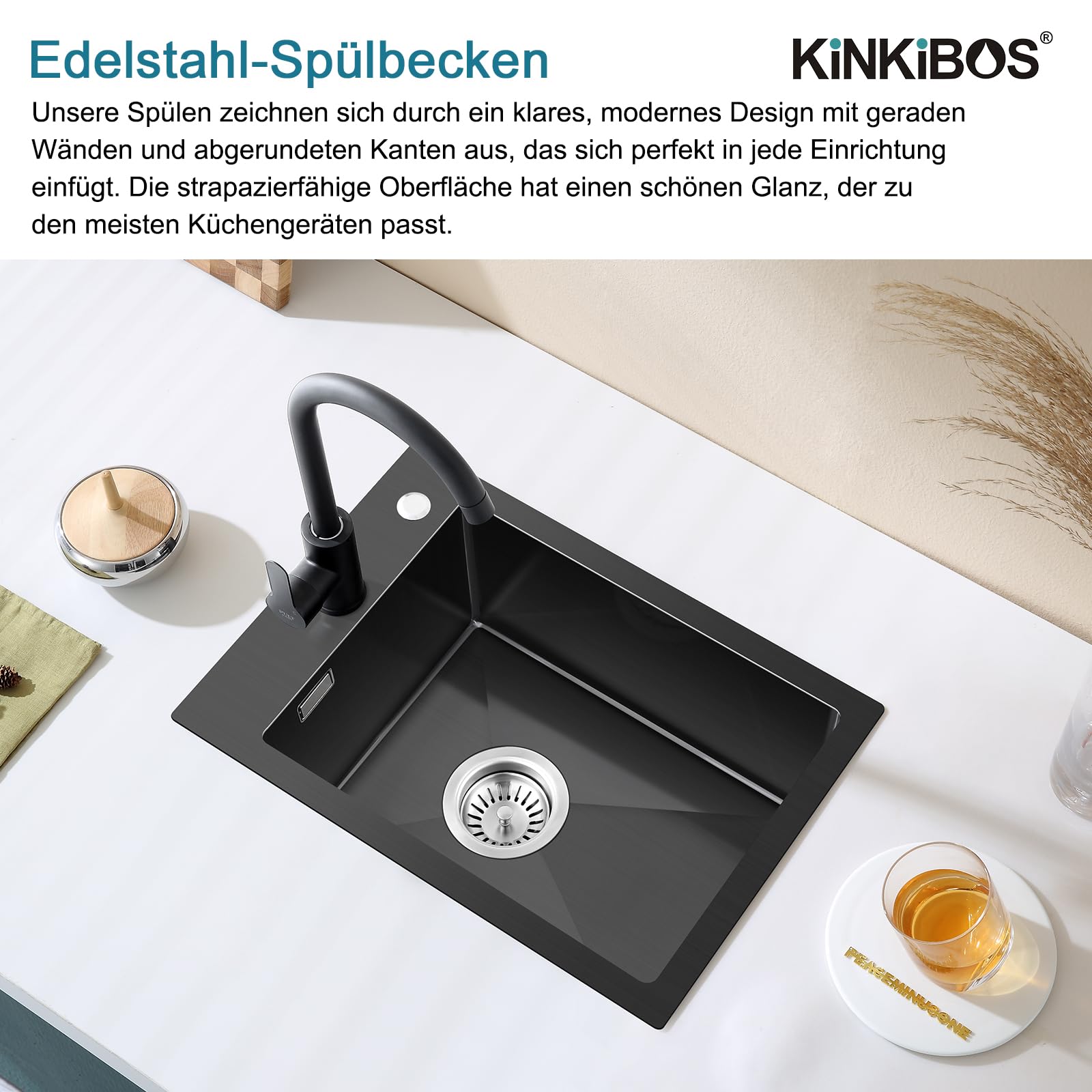 Évier de Cuisine en Acier Inoxydable Noir-Gris 35 X 50 cm, Évier Encastrable avec Trou Pour Robinet et Trop-Plein (Sans Siphon), 1 Bac Rectangulaire, Évier de Cuisine Pour Meuble Bas de 40 cm