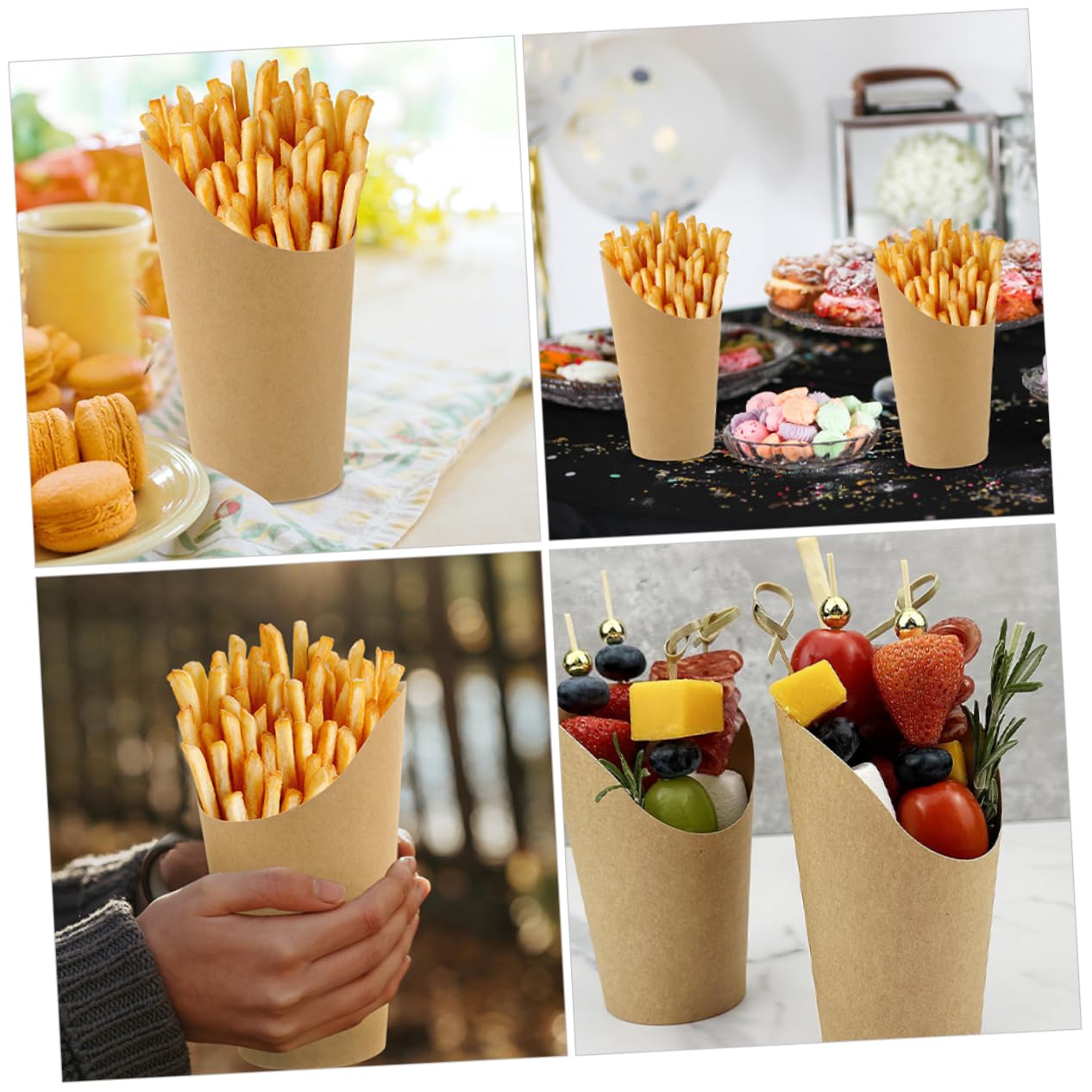KICHOUSE 1 Set cup holder french fries holding cups snack rack snack holder snack containers kraft paper snack cups fries paper cup Disposable kraft paper Bevel container cup food