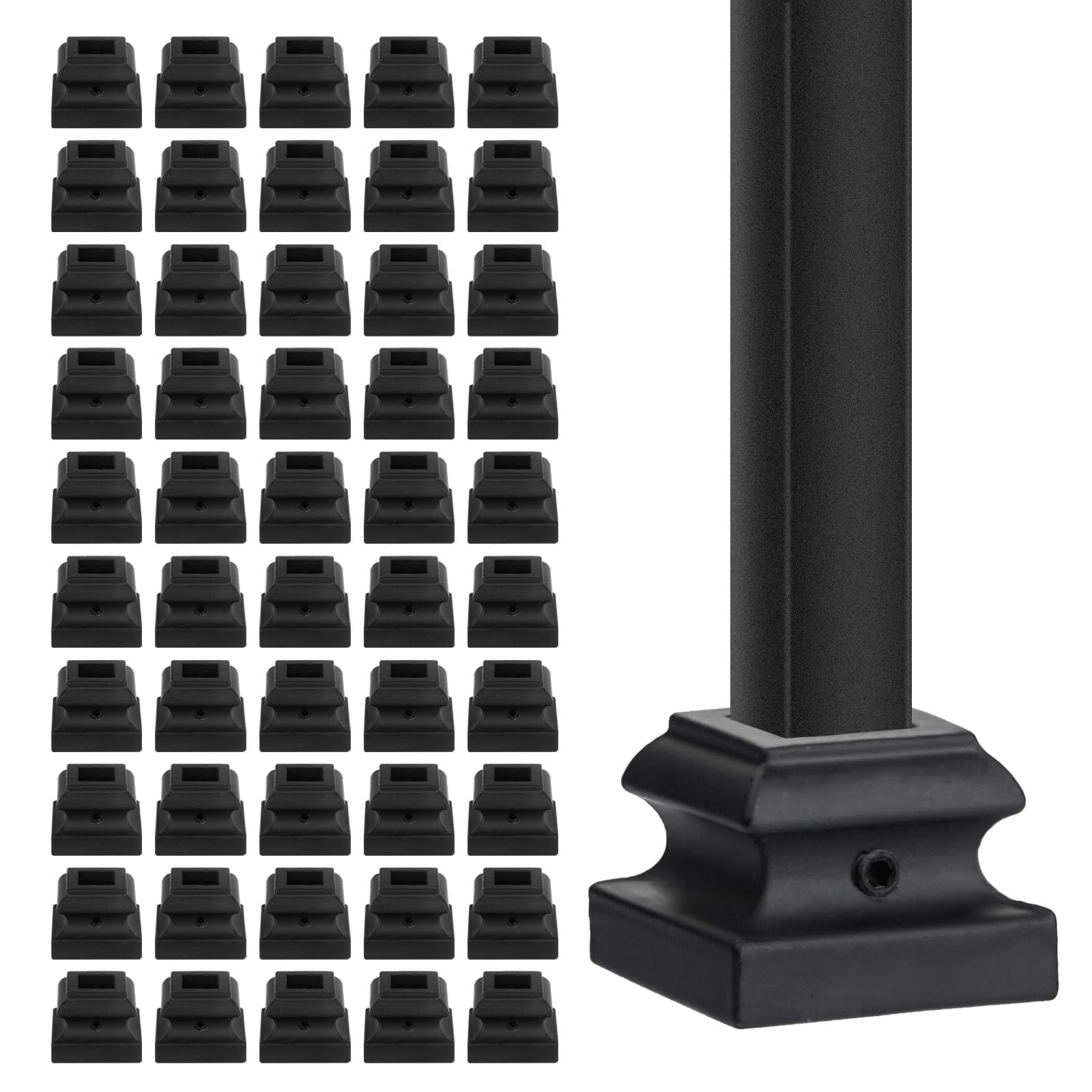 Iron Baluster Shoes - Flat Shoe with Screw - for 1/2" Square Balusters - Set of 50 (Satin Black)