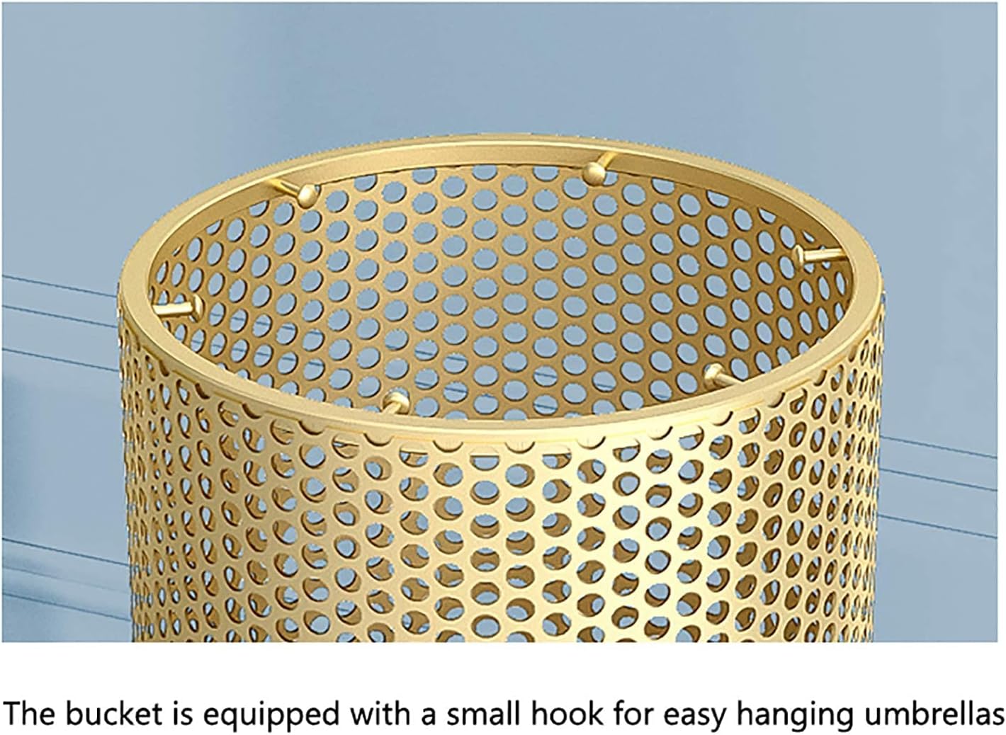 Umbrella Stand Metal Holder with Openwork Design and 6 Hooks for Home Office Hallway Indoor Use