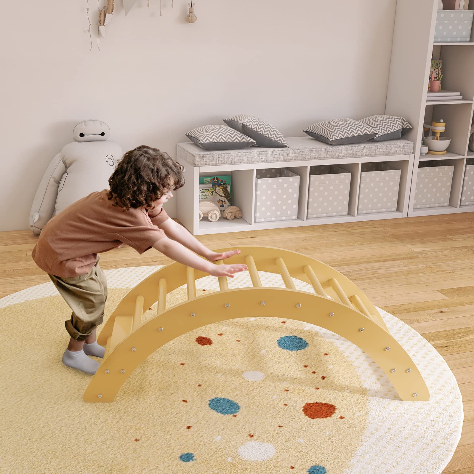 BanaSuper Rockeros Waldorf Arco de Caballito Balancín de Madera para Niños Arco de Escalera Juguetes de Gimnasia Montessori para Pequeños (Natural)