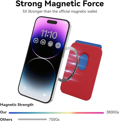 Miniatura 51 de Más fuerte magnético RFID cuero Mag seguro titular de la tarjeta para iPhone 15 Series, verde claro