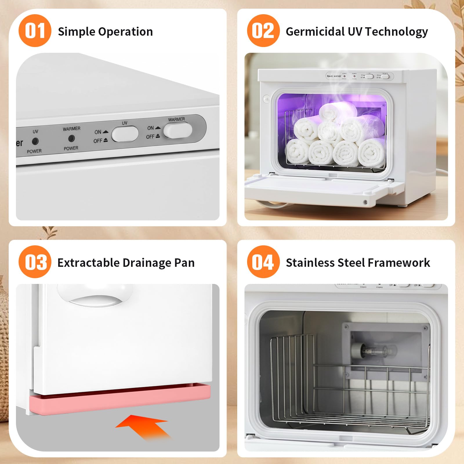 Handtuchwärmer 8L mit UV-Desinfektion & Schnellaufheizung, Elektrischer Handtuchheizschrank für Wellness, Friseur & Haushalt, Bis 75°C, 24 Handtuch Kapazität, EIN-Tasten-Bedienung (Weiß)