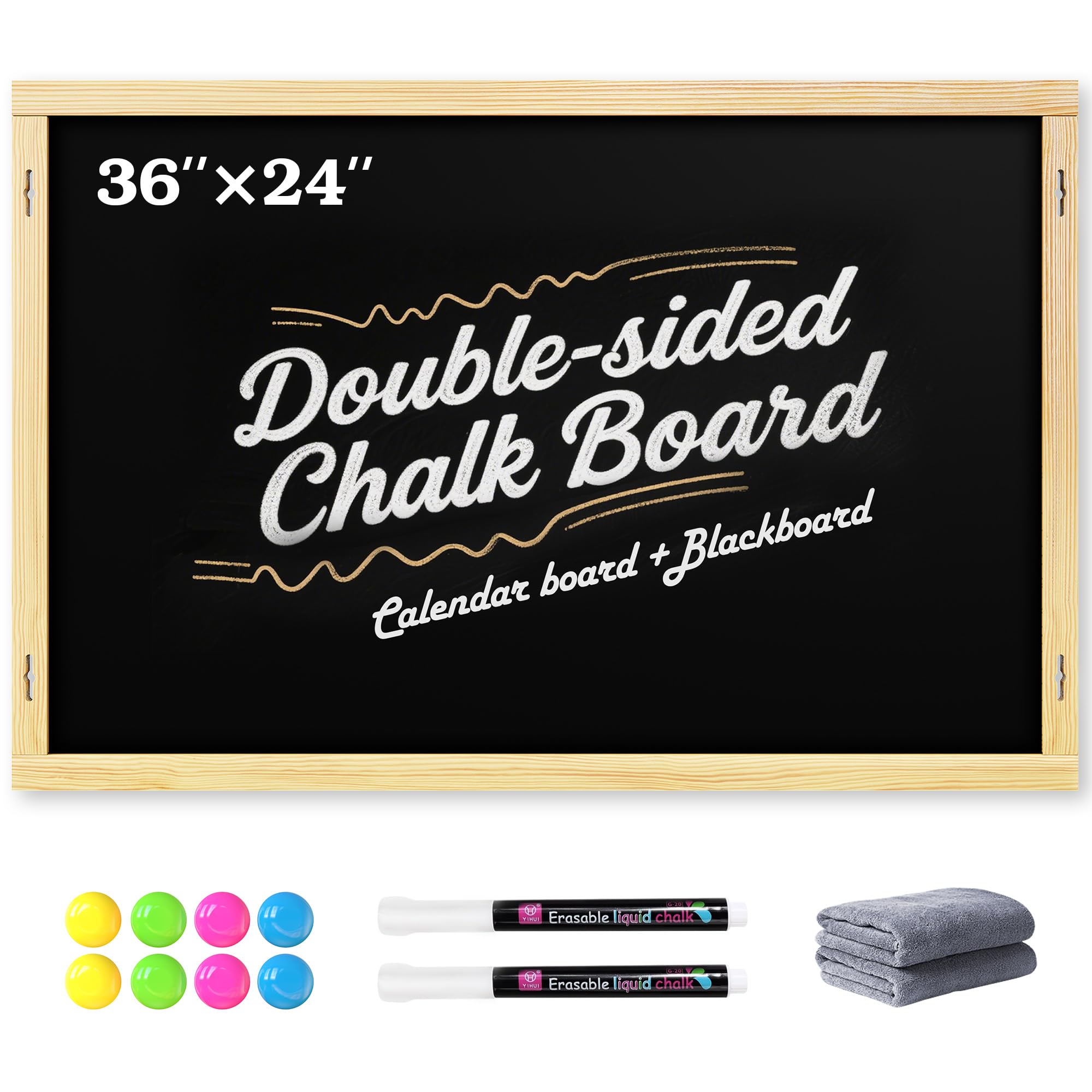 Chezerra 36"x 24" Large Magnetic Framed Chalk Calendar Board for Wall
