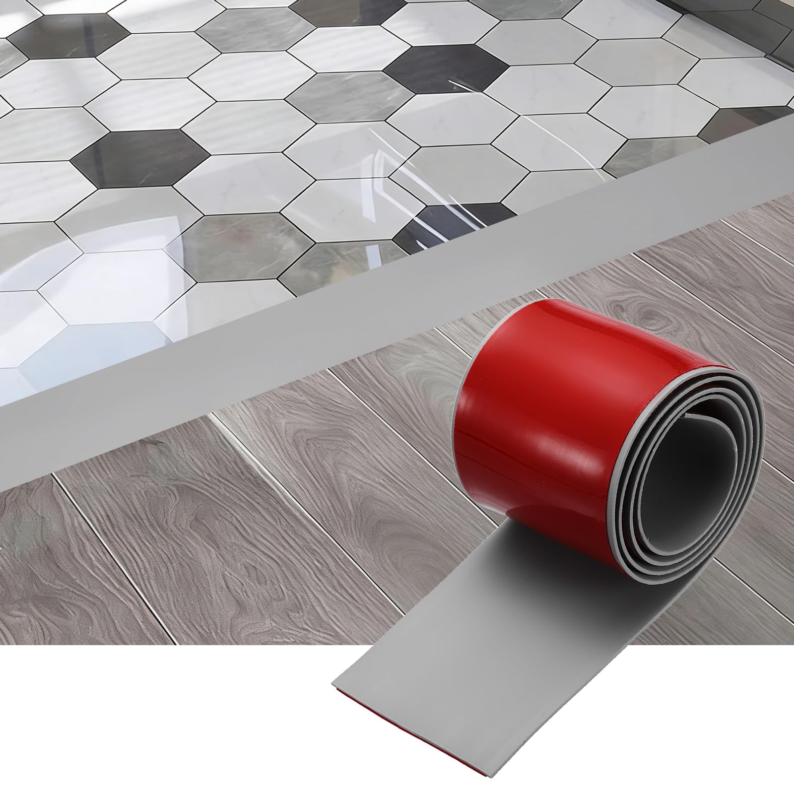 sourcing map Floor Transition Strip, 3.2FT x 2.99" x 0.14" Self Adhesive Floor Cover Strips Laminate Edge Trim for Flooring Gaps Carpet Transition, Gray