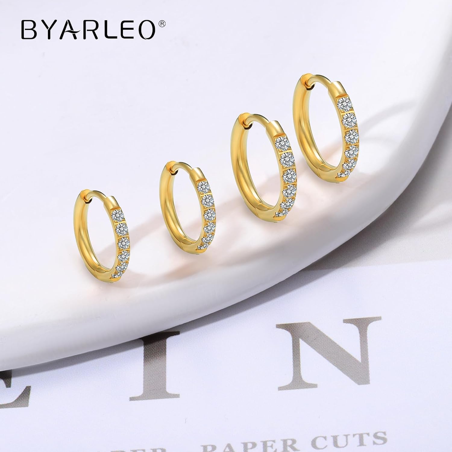 G23 Titanium Slim 14k Gold Plated Small Huggie Hoop Earrings for Women, Hypoallergenic F136 Implant Grade Pure Titanium for Sensitive Ears，CZ Waterproof and Non-Tarnish - Image 4