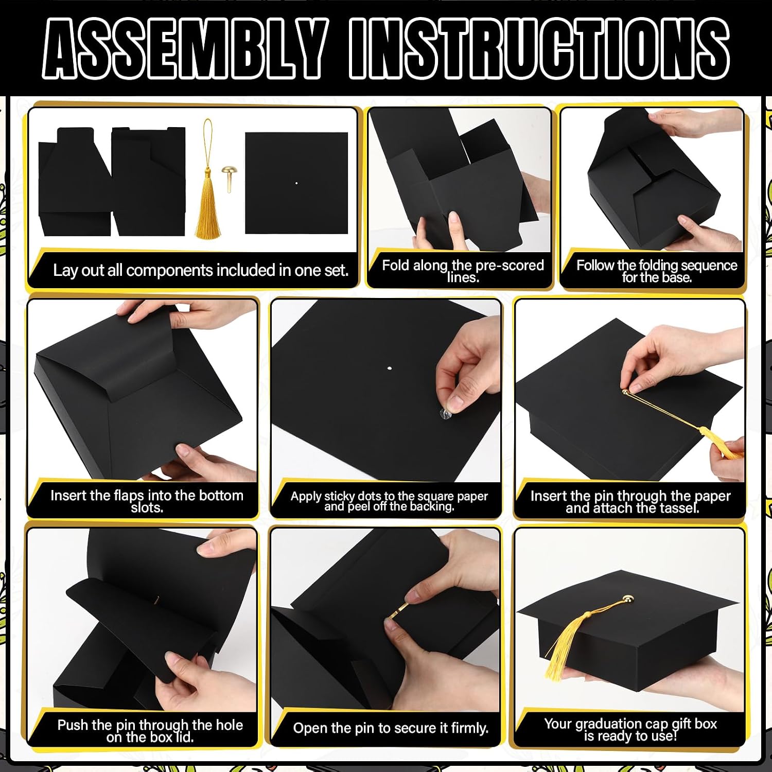 Kolldenn 48 Pack Medium Graduation Cap Gift Box 5.12 x 5.12 Inch Class of 2026 Graduation Party Favors Gift Boxes with Tassel for High School College Graduates Candy Chocolate Cash Checks