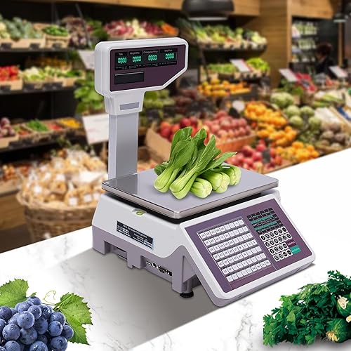 Miniatura 3 de Báscula digital para alimentos con impresora integral 66 libras661lbs pantalla LCD electrónica comercial precisa para alimentos carne fruta
