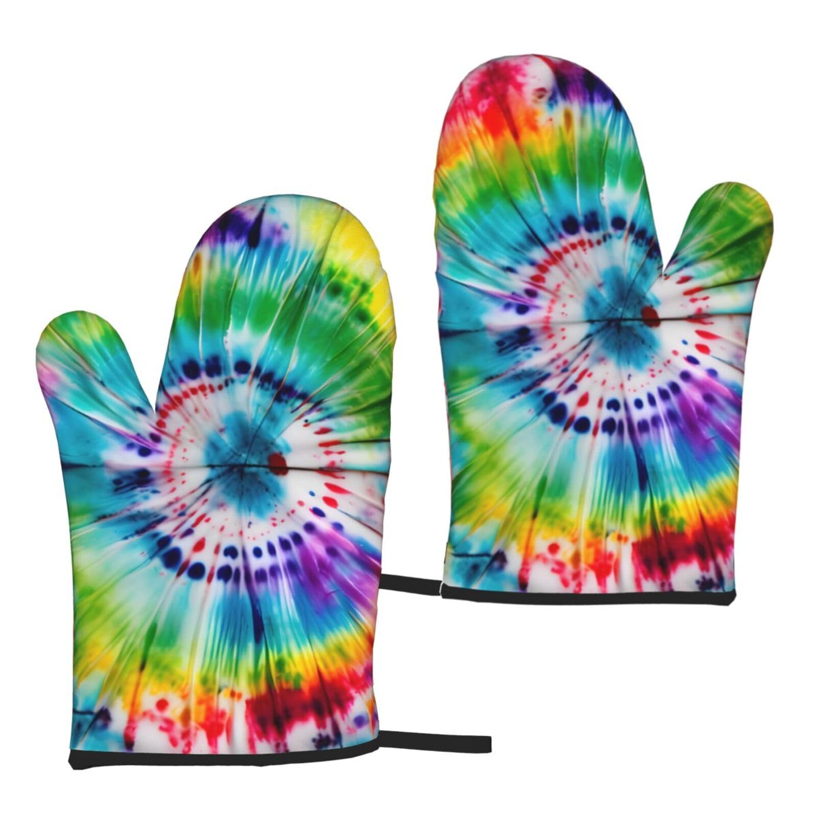Nimongt Women's Black Tie Dye Hippies Print Adults Universal Fit Heat Resistant Oven Gloves Reusable Cooking Outdoor Grilling