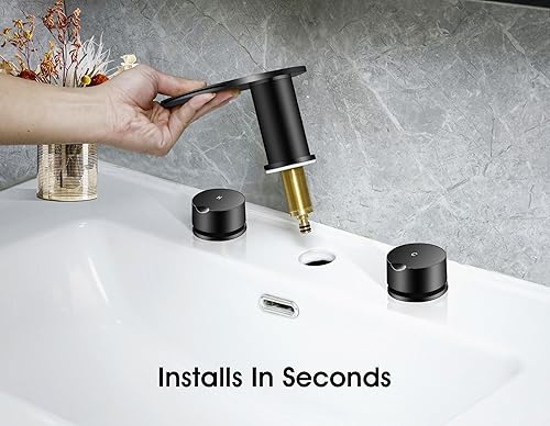 Miniatura 3 de AUU Moon - Grifo de lavabo de baño de 3 agujeros, cascada de latón macizo, 2 manijas generalizadas de 8 pulgadas (negro)