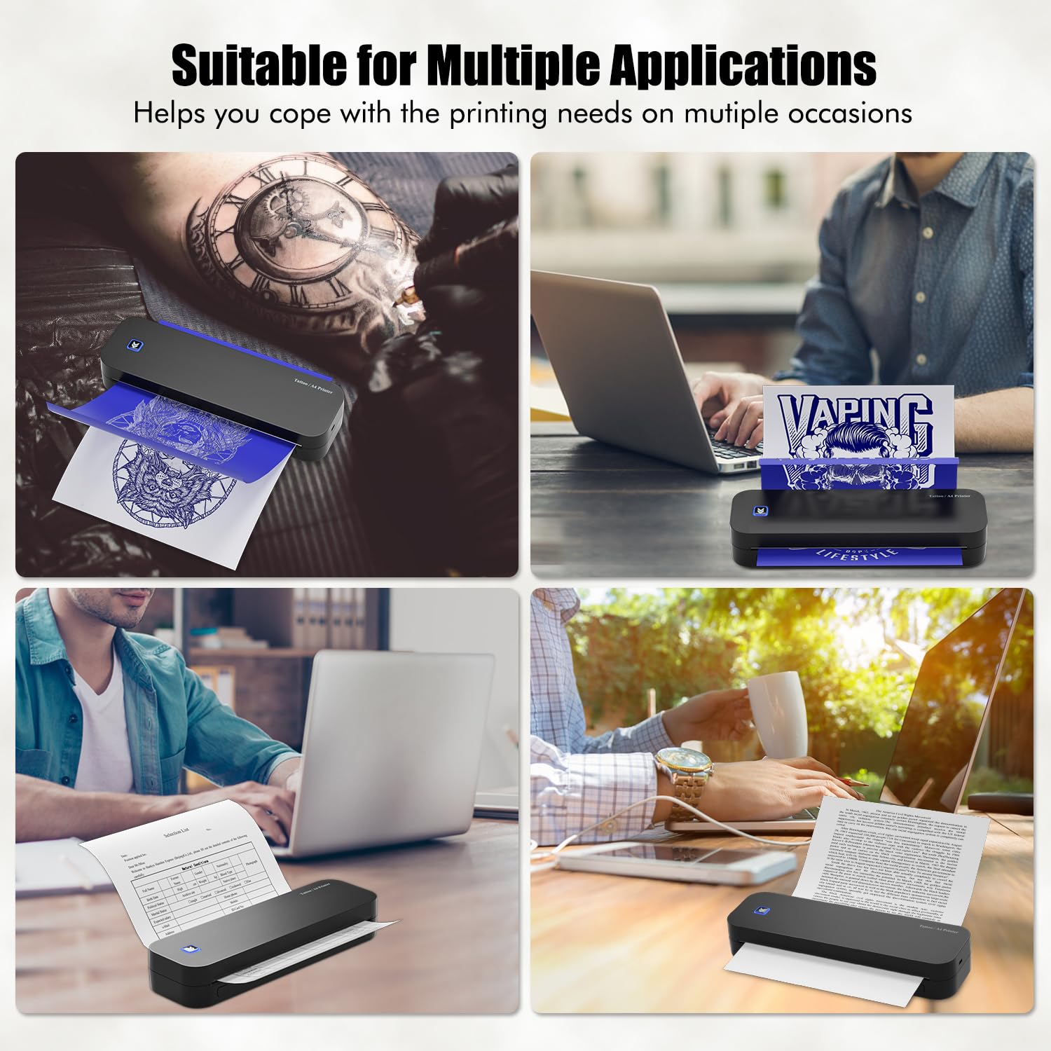 Imprimante Tatouage Thermocopieur Bluetooth A4 Papier Transfert 20pcs Compatible Smartphone PC