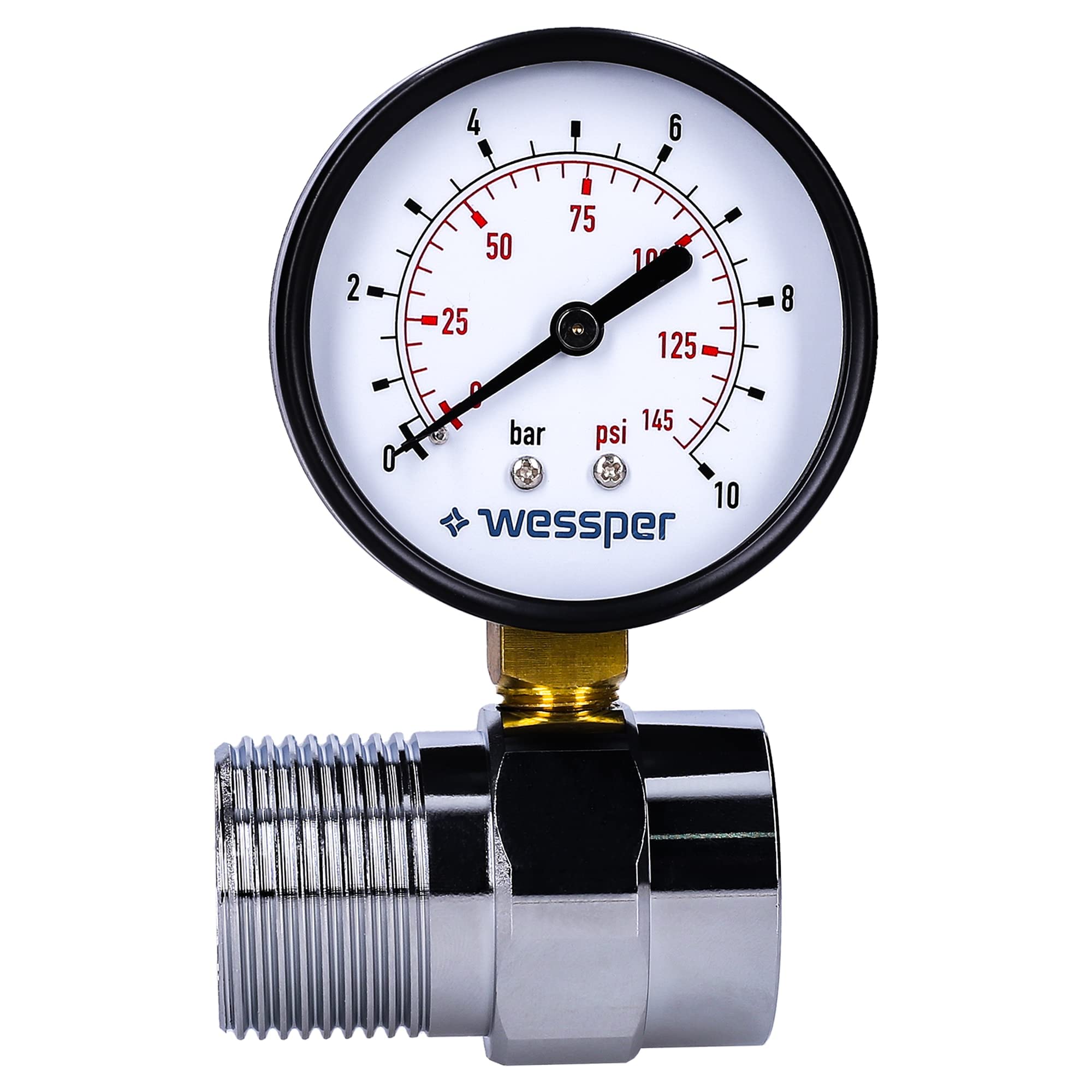 Wessper 2 Pièce Manomètre de Pression d'eau avec Adaptateur, Outil Mesure de Mètre Pression d'eau Hydraulique | Raccordement radial Ø 3/4”, 10 bar / 0-145 psi