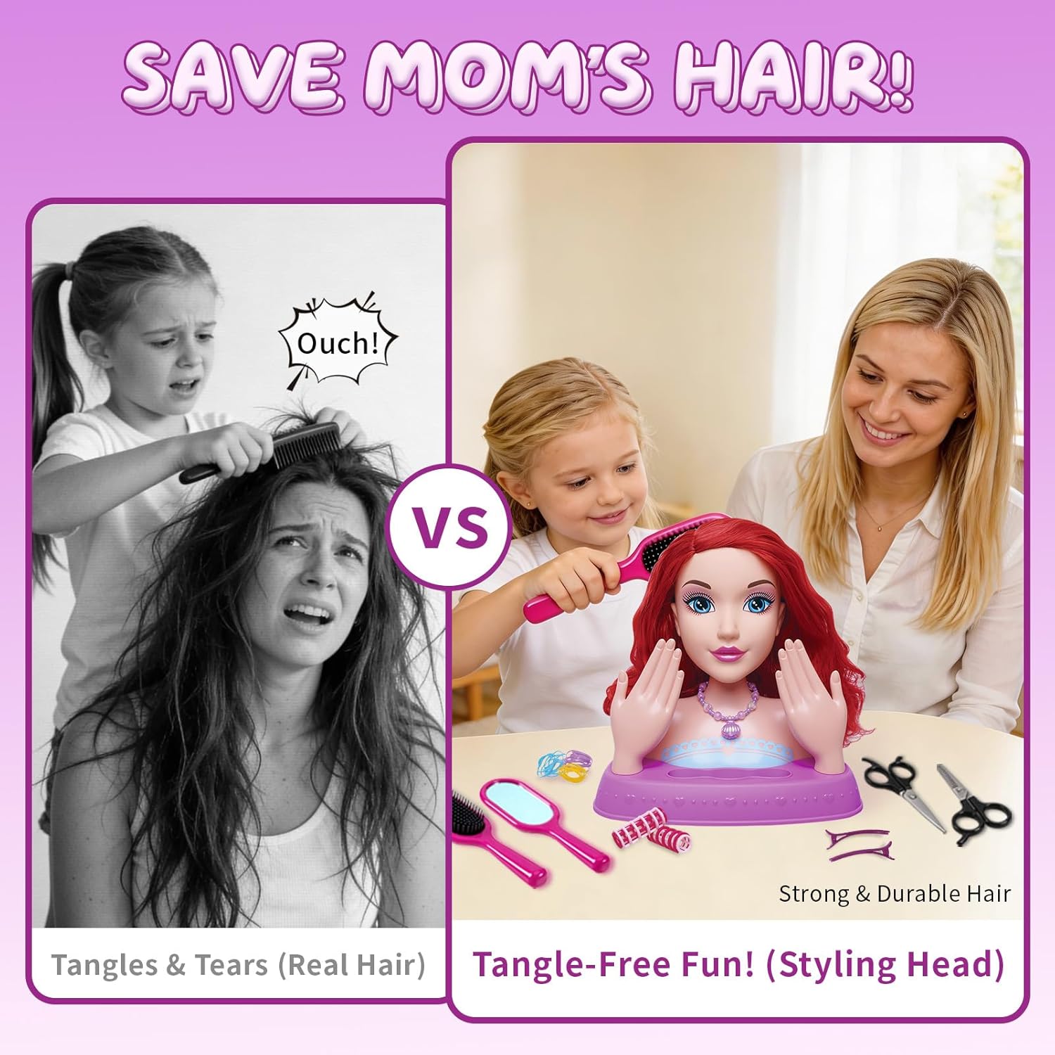 Hair Styling Doll Head 10.5" with Washable Makeup, Pretend Play Hair Salon Toy for Girls, Princess Styling Head with Hair Dryer, Rollers & 20+ Accessories, Birthday Gift for Girls Ages 3–10