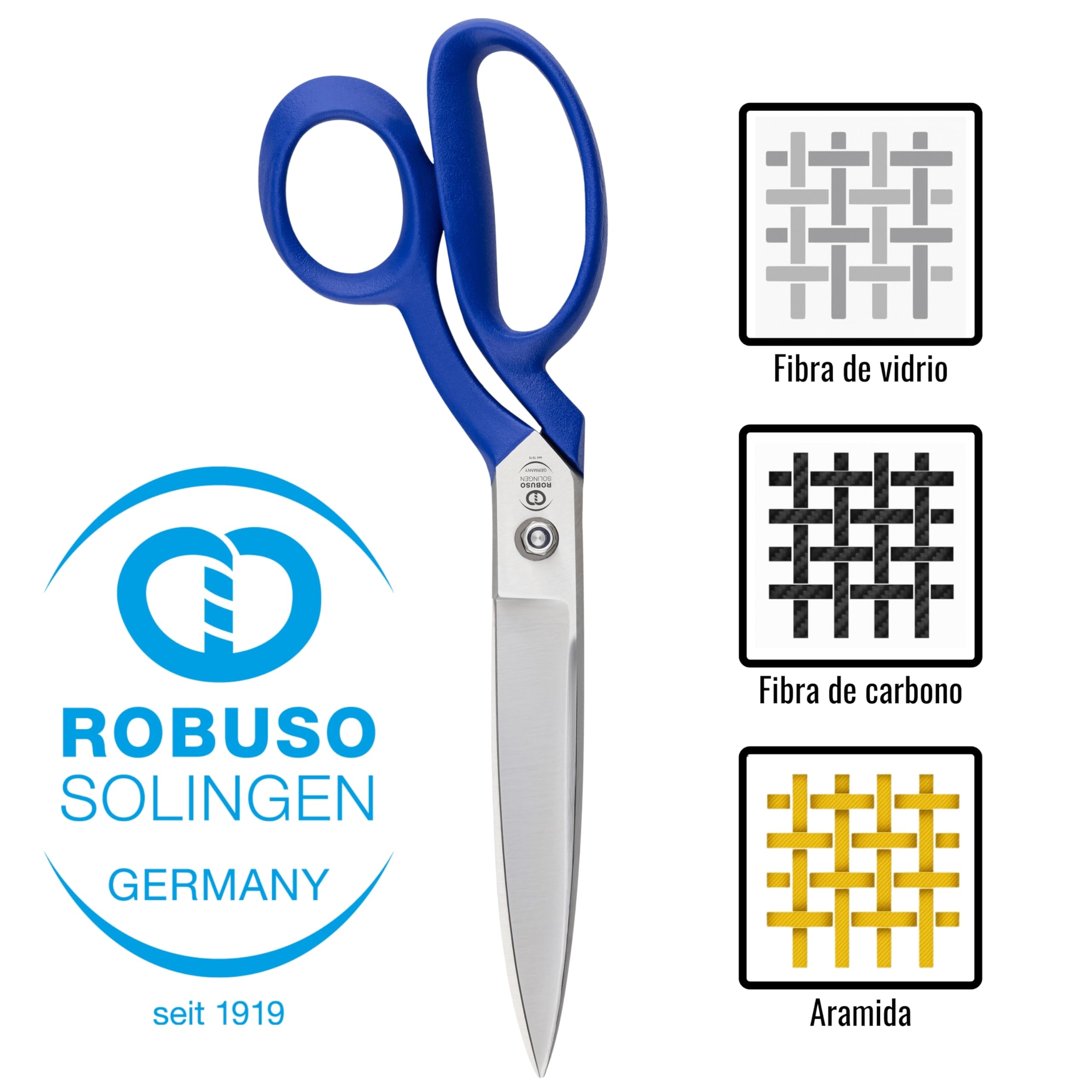 ROBUSO Tijeras de corte profesionales, para fibra de vidrio y carbono, Kevlar, Twaron y Dyneema, acero al carbono C60, forjado y endurecido, fabricado en Solingen, 25 cm – 9,5 pulgadas