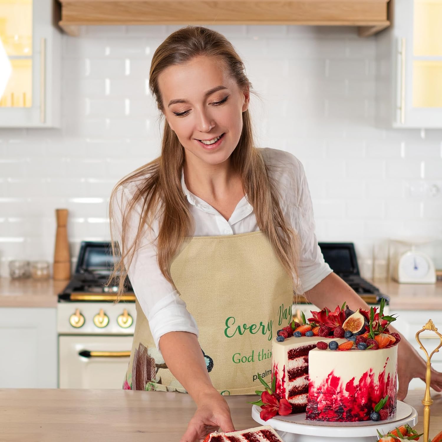 Lasnten Christian Bible Verse Apron Mothers Religious Gifts for Women Inspirational Spiritual Christian Apron with 2 Pockets(Cotton Flower) - Image 7