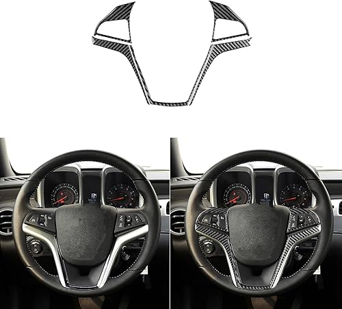 Miniatura 1 de Calcomanía de fibra de carbono suave real para volante de control de botón, decoración interior de automóvil, compatible con Camaro 2012 2013 2014