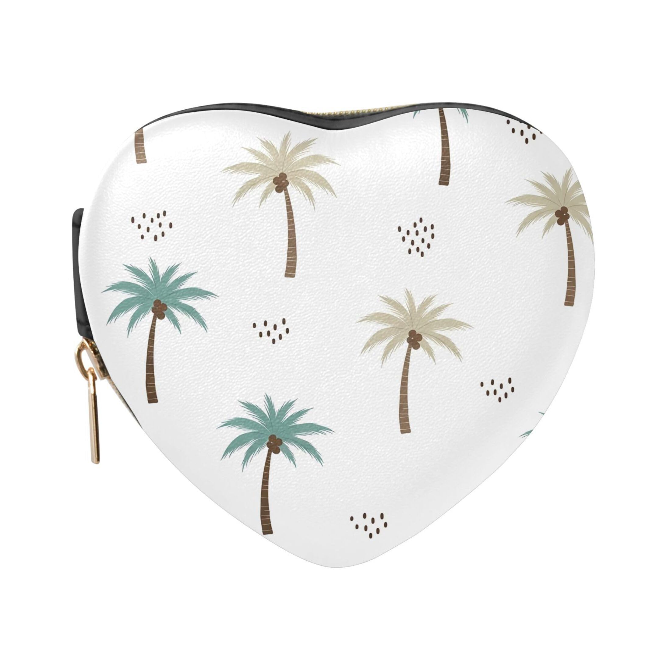 Fuauuyl Coconut Trees Small Jewelry Box Heart-Shaped Jewelry Case, Portable Travel Organizer Bridesmaid Proposal Gift for Women Girls