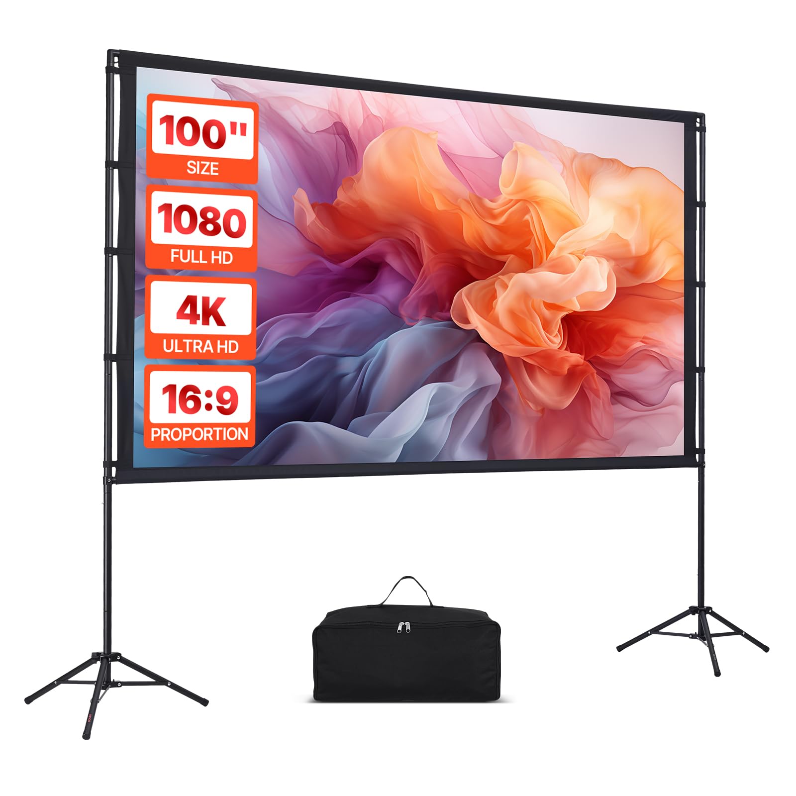 VEVOR Pantalla de Proyector con 2 Trípodes, Pantalla de Proyección Portátil Antiarruga de 254 cm con Ángulo Amplio de 160° y Bolsa de Transporte 16:9 4K HD para Presentaciones de Cine en Casa