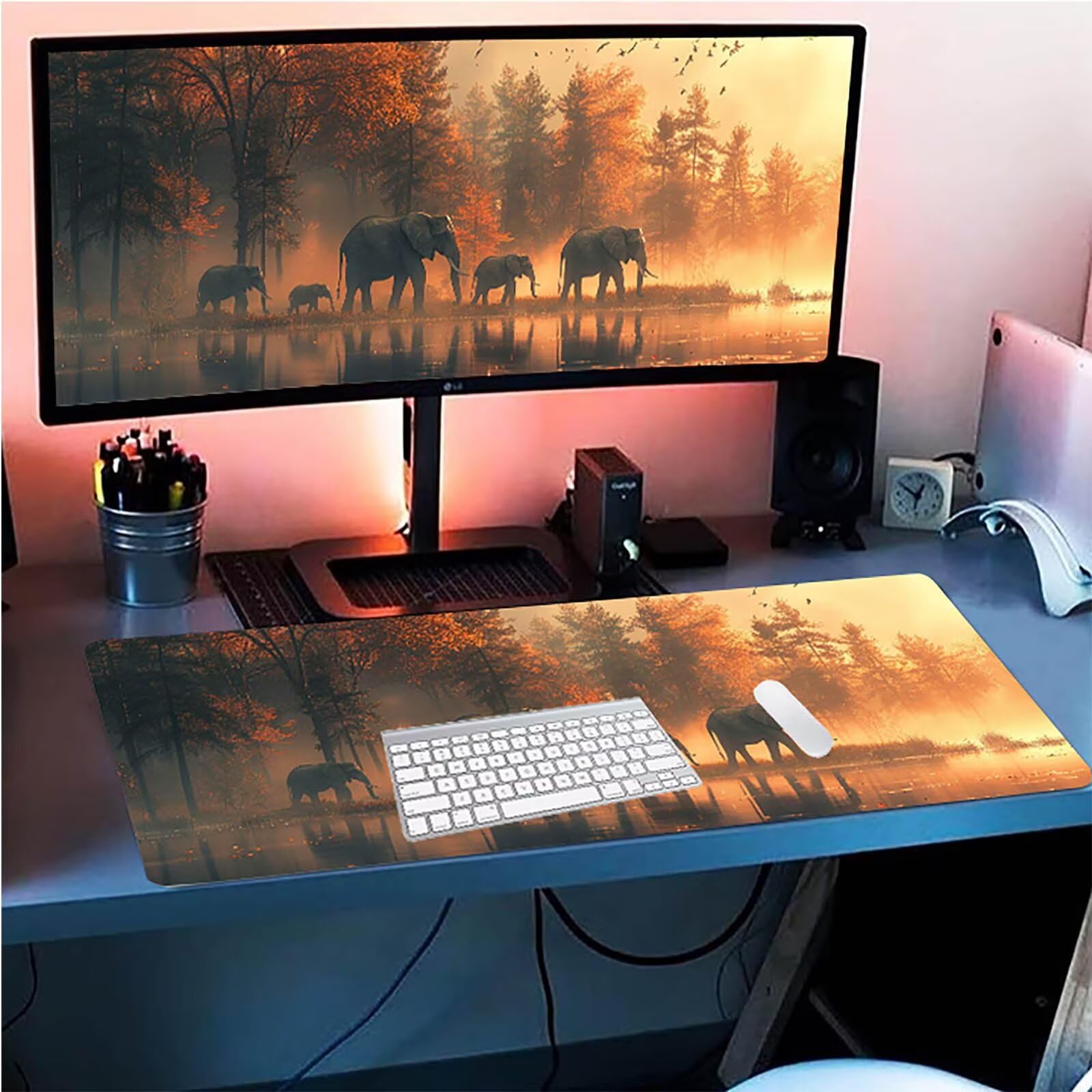 Tappetino Mouse Elefante, Tappetino Mouse XXL 1500 x 800 mm, Gaming Mouse Pad con Base in Gomma Antiscivolo, Mousepad Migliorare la Velocità e la Precisione, Ufficio Accessori Gaming, Verde 6-5475