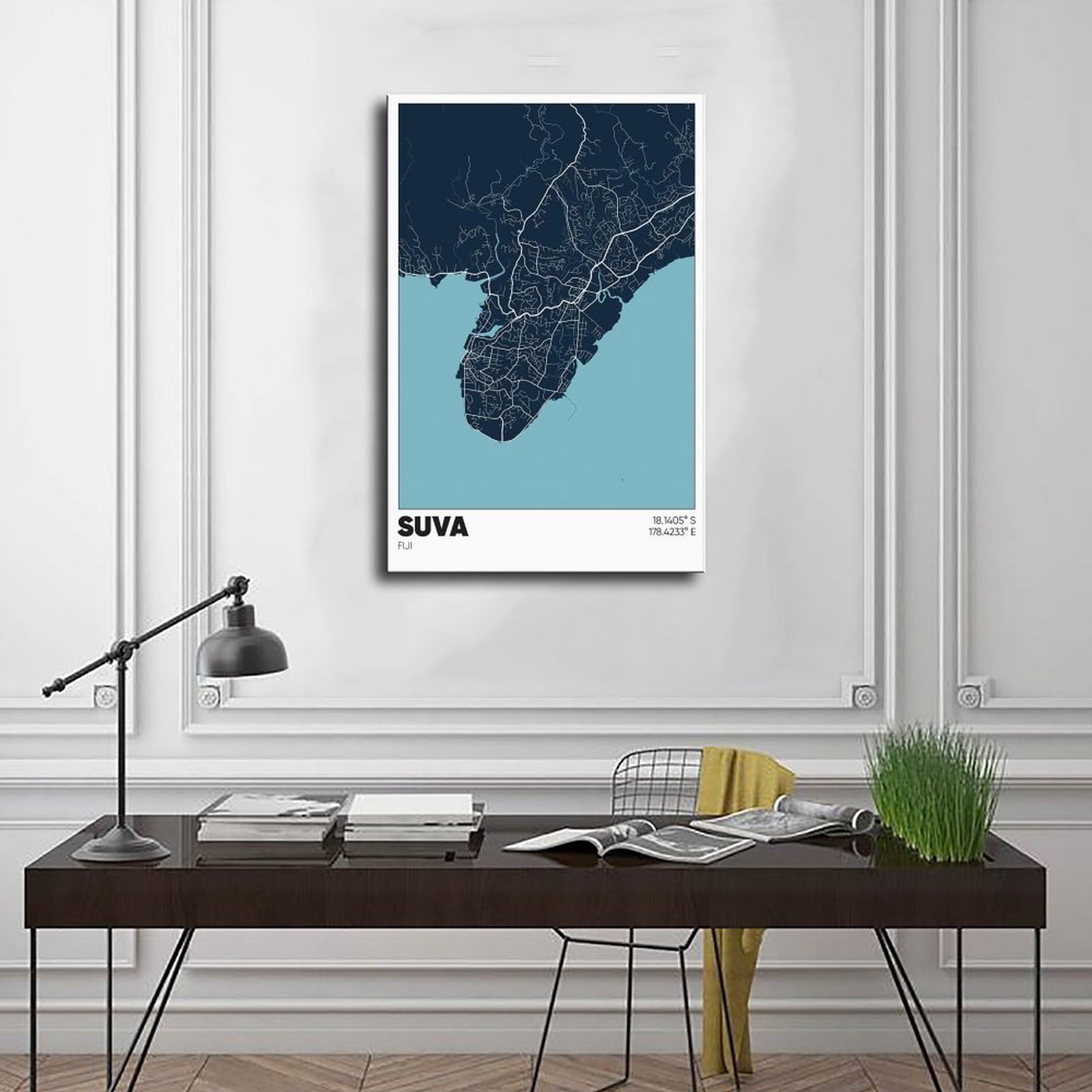ANFOTCM Suva Mapa Fidżi, plakat na płótnie dekoracja sypialni sport krajobraz biuro pokój dekoracja prezent 60 x 90 cm