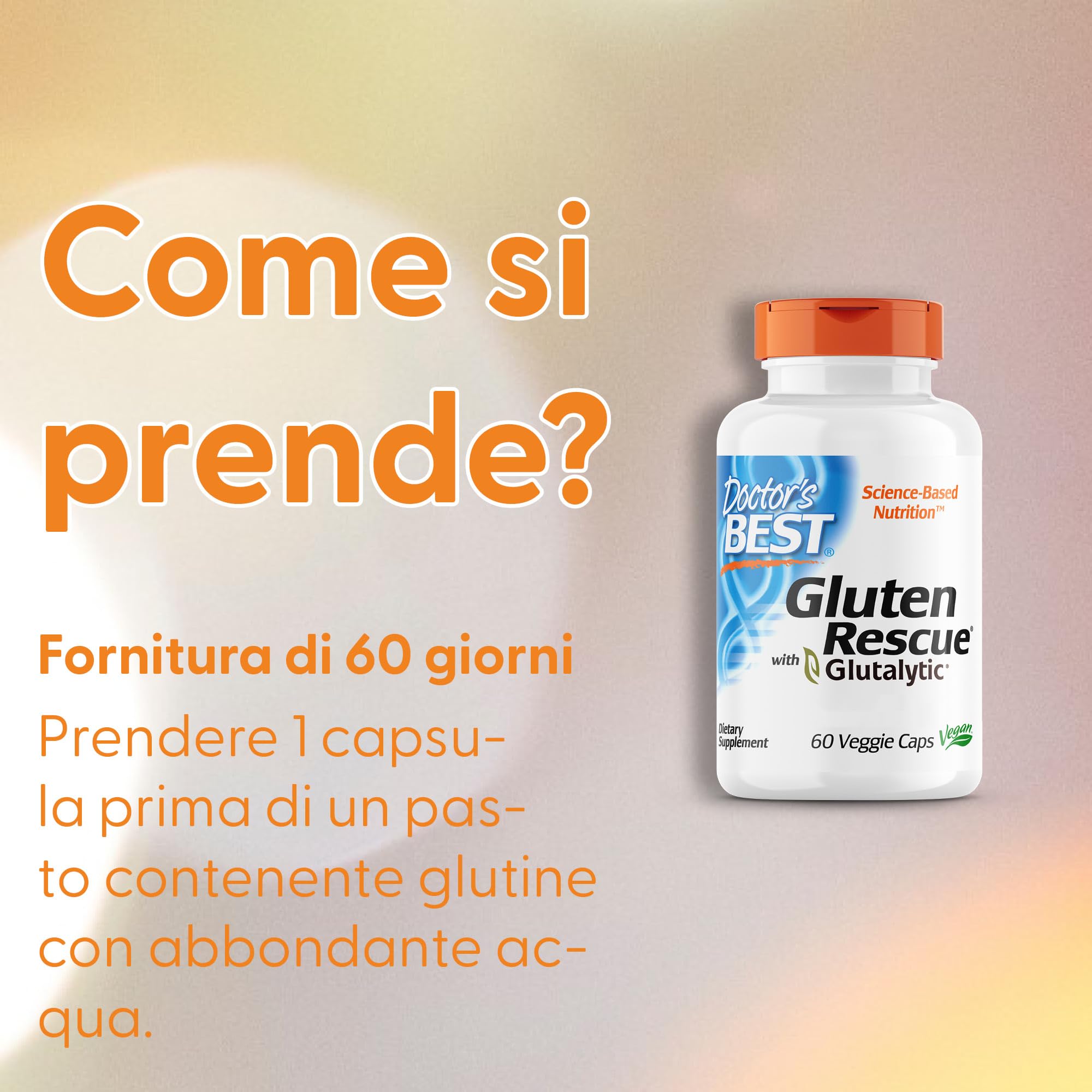 Doctor's Best, Gluten Rescue con Glutalytic, Complesso Enzimatico, 60 Capsule vegane, Testato in Laboratorio, Senza Glutine, Senza Soia, Vegetariano, Non OGM