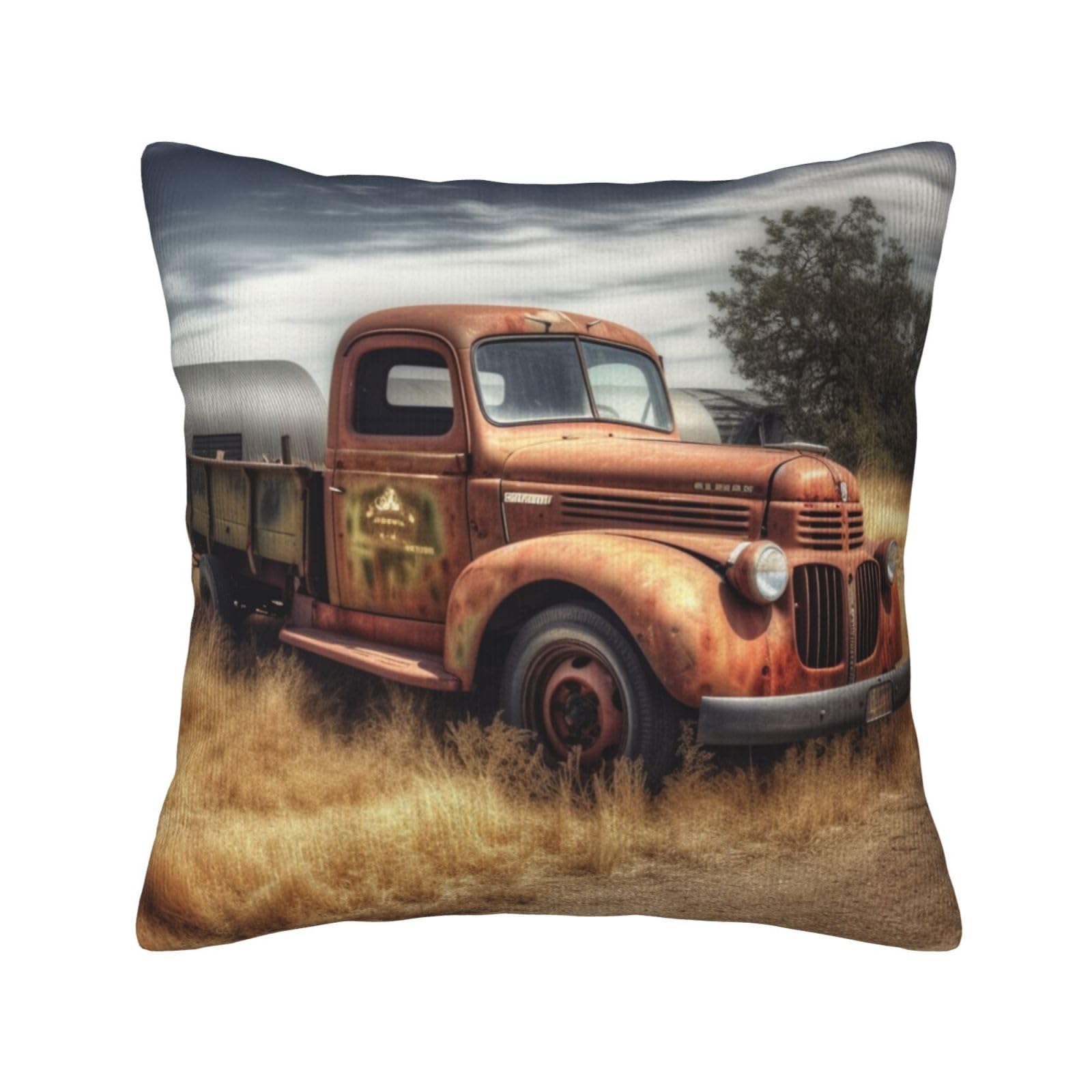 Housse de coussin en velours côtelé vieux camion 45x45 cm pour déco salon