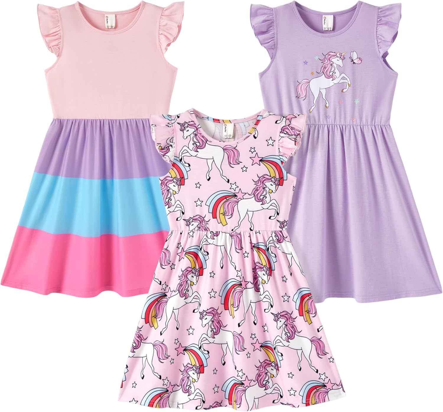 PATPAT 2/3 Pack Toddler Little Girl Ruffle Sleeve Dress Set Summer Twirl Dresses Outfits for Girls