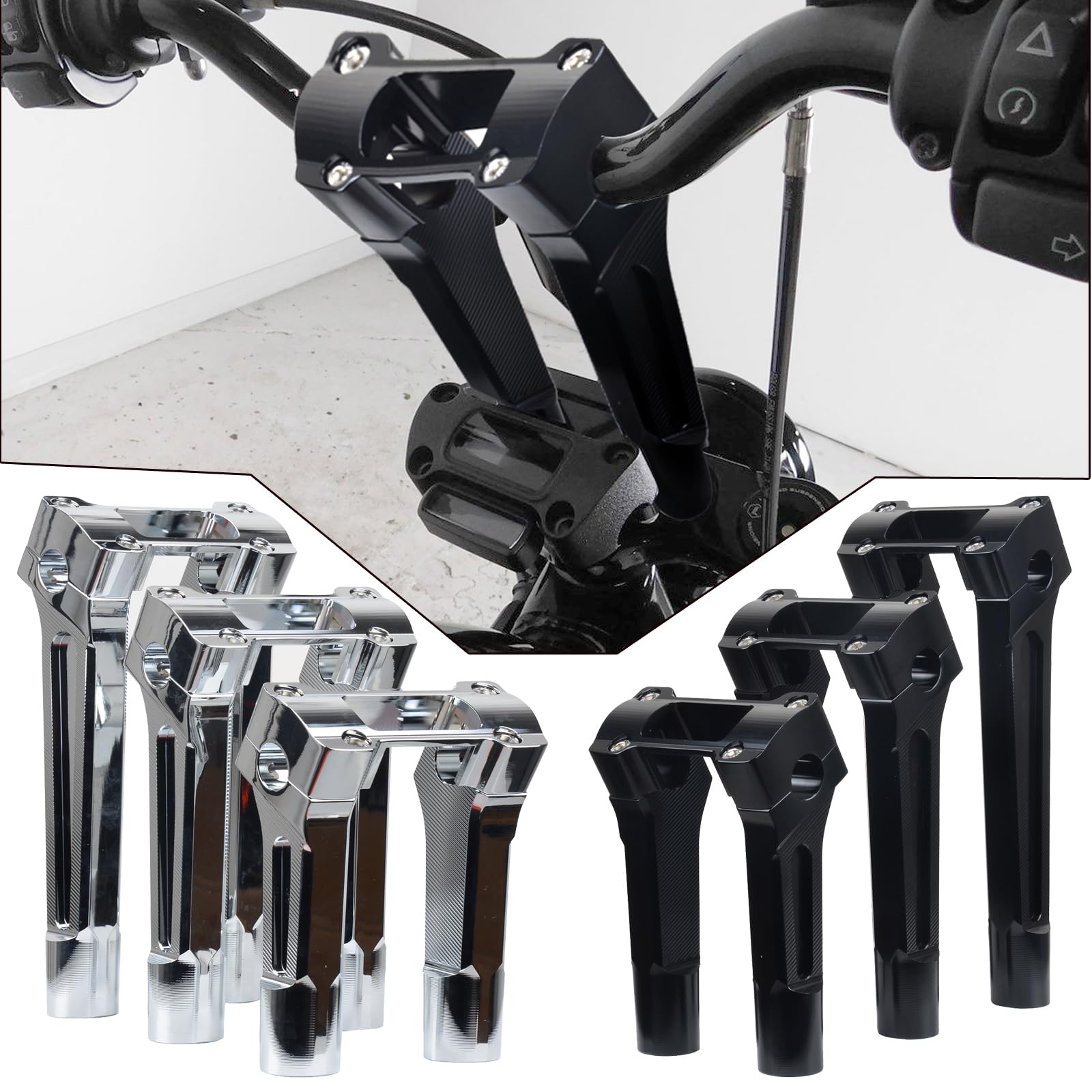 Goldfire Rehausseurs de guidon droits une pièce pour Harley M8 Softail Street Bob 2018, 2019, 2020, 2021 (noir, 25,4 cm)