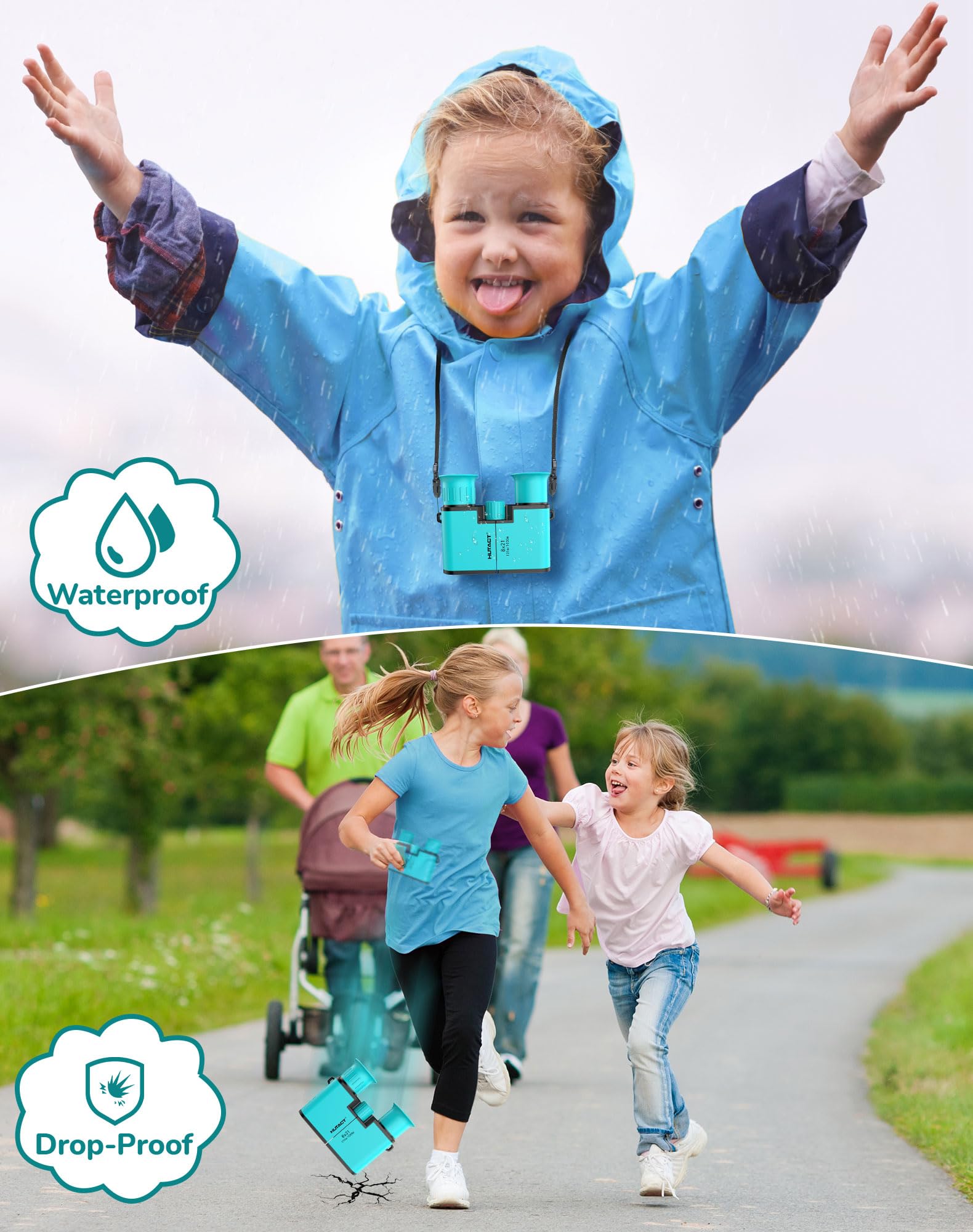 Fernglas für Kinder und Erwachsene, 8x21 wasserdichte Kinderferngläser für Outdoor-Abenteuer, Vogelbeobachtung, Reisen und Camping (Grün)