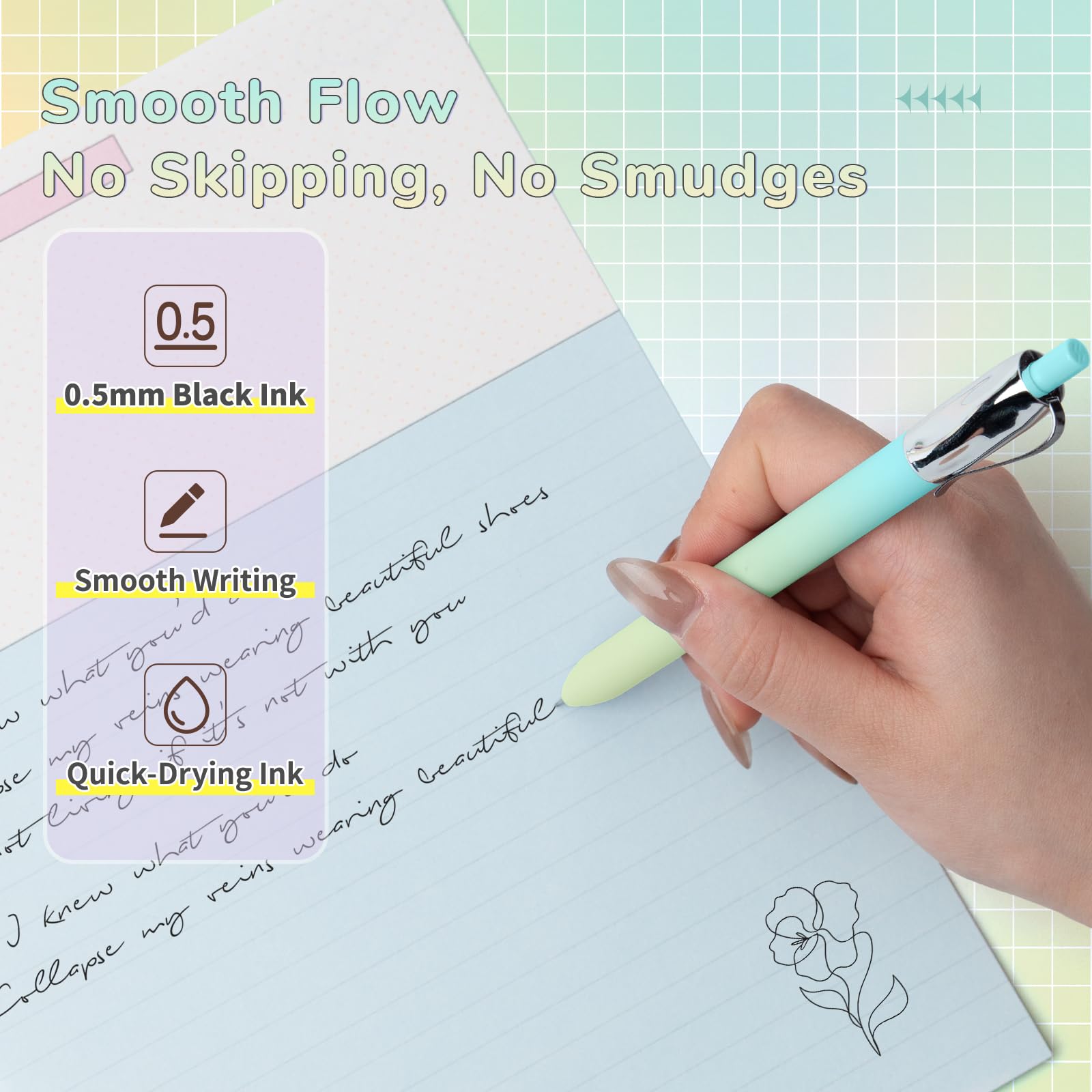 5 Pcs Gel Pens 0 5mm Black Ink Fine Point Quick-Drying Retractable Pens with Metal Clip Smooth Writing — view 3