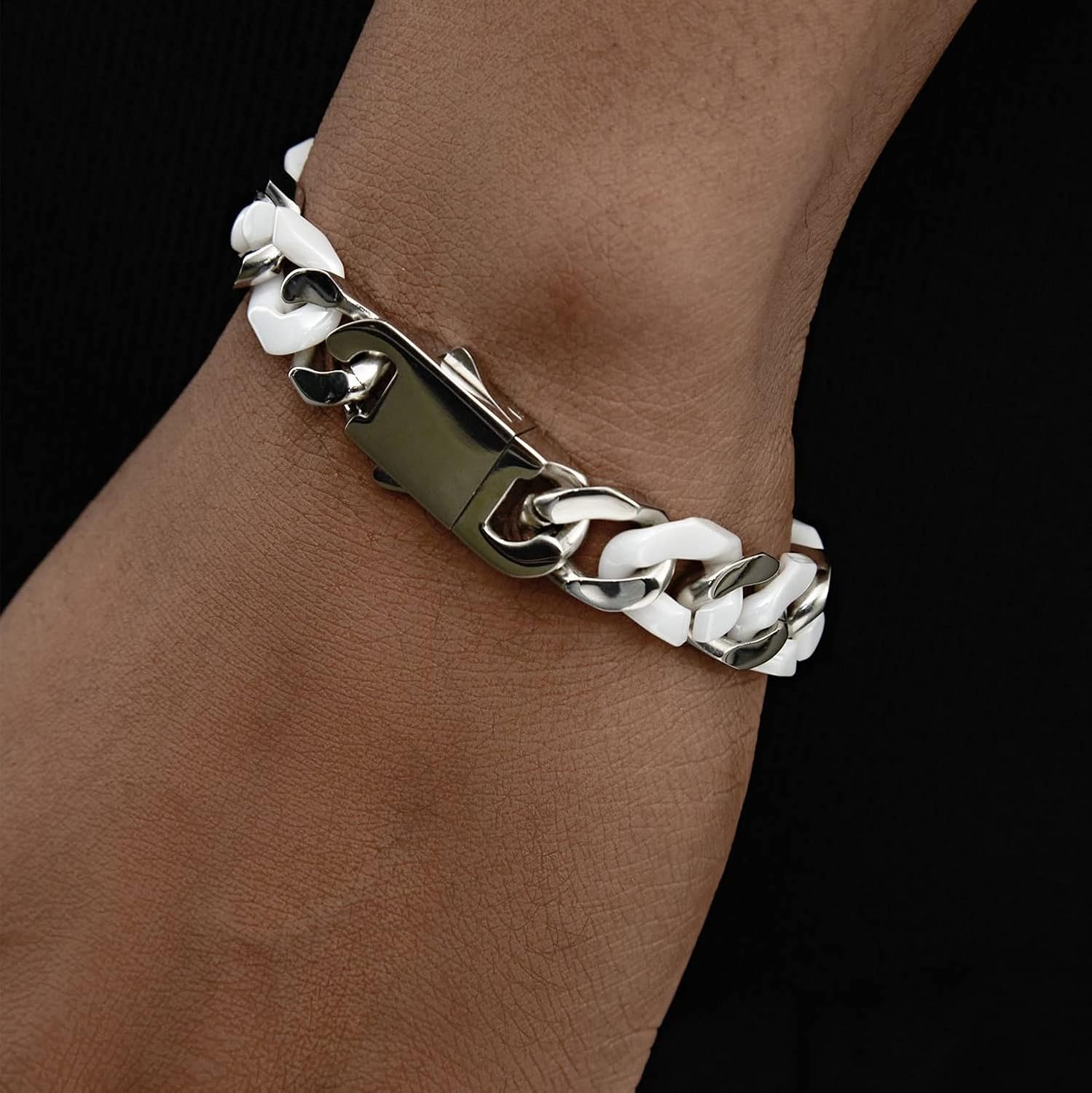 Cuban Link Bracelet for Men,12mm Ceramic Cuban Bracelet,White Bracelet for Men,Jewelry Gifts for Him - Image 3