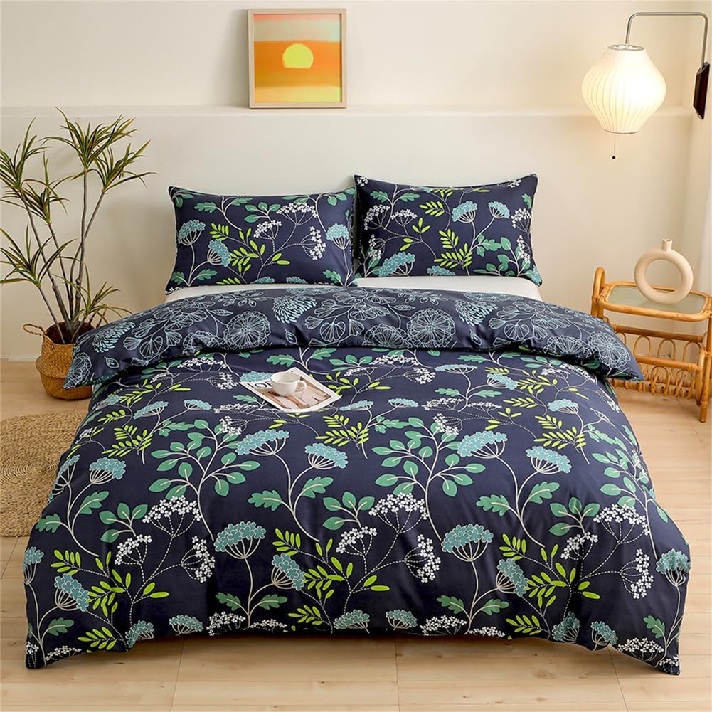 Koudi Tropical Duvet Cover Set Queen Blue Green Palm Leaves Monstera Plant Bedding Set Rainforest Botanical Microfiber Comforter Cover with Zipper Ties