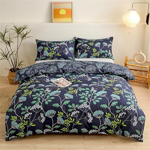 Miniatura 8 de Juego de funda de edredón tropical, tamaño King, diseño de hojas de palmera azul y verde, Monstera, juego de ropa de cama de microfibra botánica con