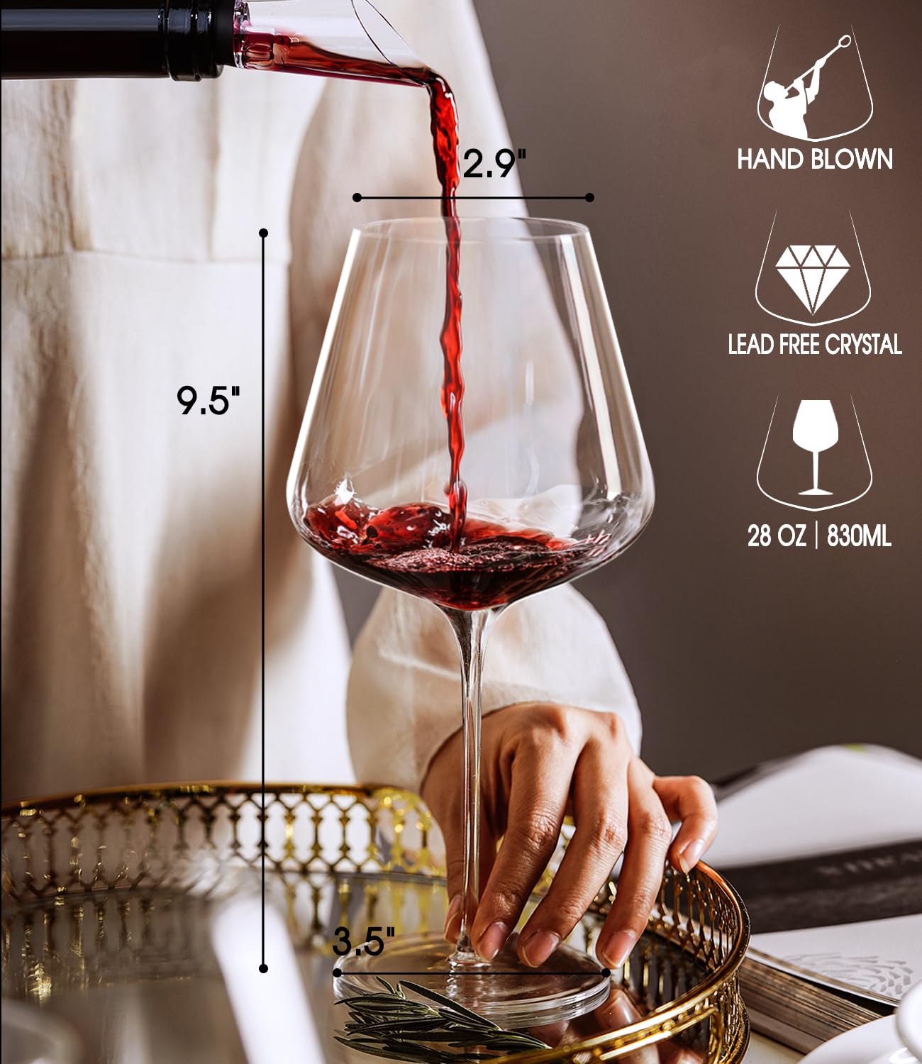 5 GRANDS VERRES A EAU En CRISTAL Soufflé Gravés Main 1940 BEL ART DECO N 136 118901