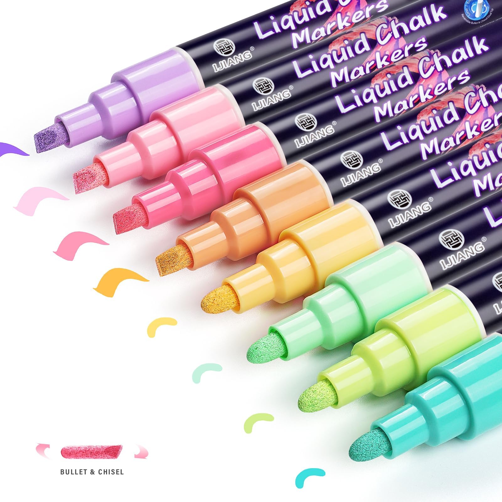 Chalk Markers - Pastel 8 Colors, Water-Based Non-Toxic Liquid Chalk Markers Erasable - with Bullet/Chisel 6mm Reversible Tips, Drawing Chalk Pen for Blackboard, Glass, Windows, Cars, Chalkboard, Signs