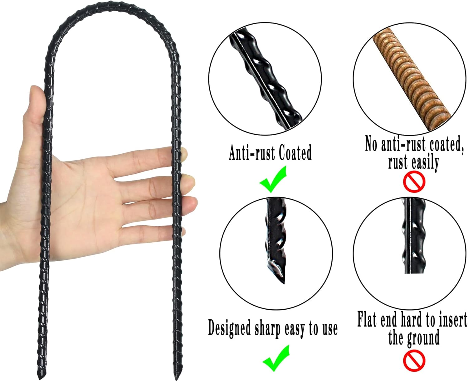 12 Pack Trampolines Wind Stakes, 12-Inch Extra Heavy Duty U Shaped Coated Rebar Stake Safety Ground Anchors Steel Trampoline Anchors for Huge Garden Decoration