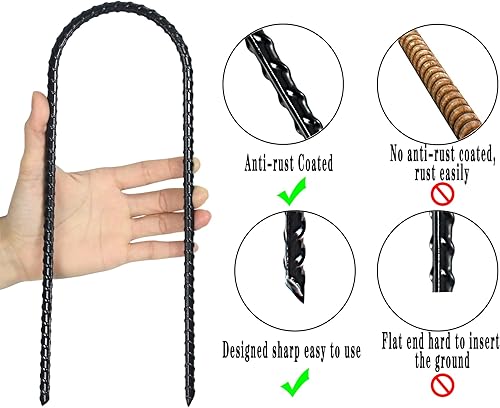 Miniatura 4 de Paquete de 12 estacas de viento para trampolines, 12 pulgadas, extra resistentes, recubiertas en forma de U, anclajes de acero para decoración de